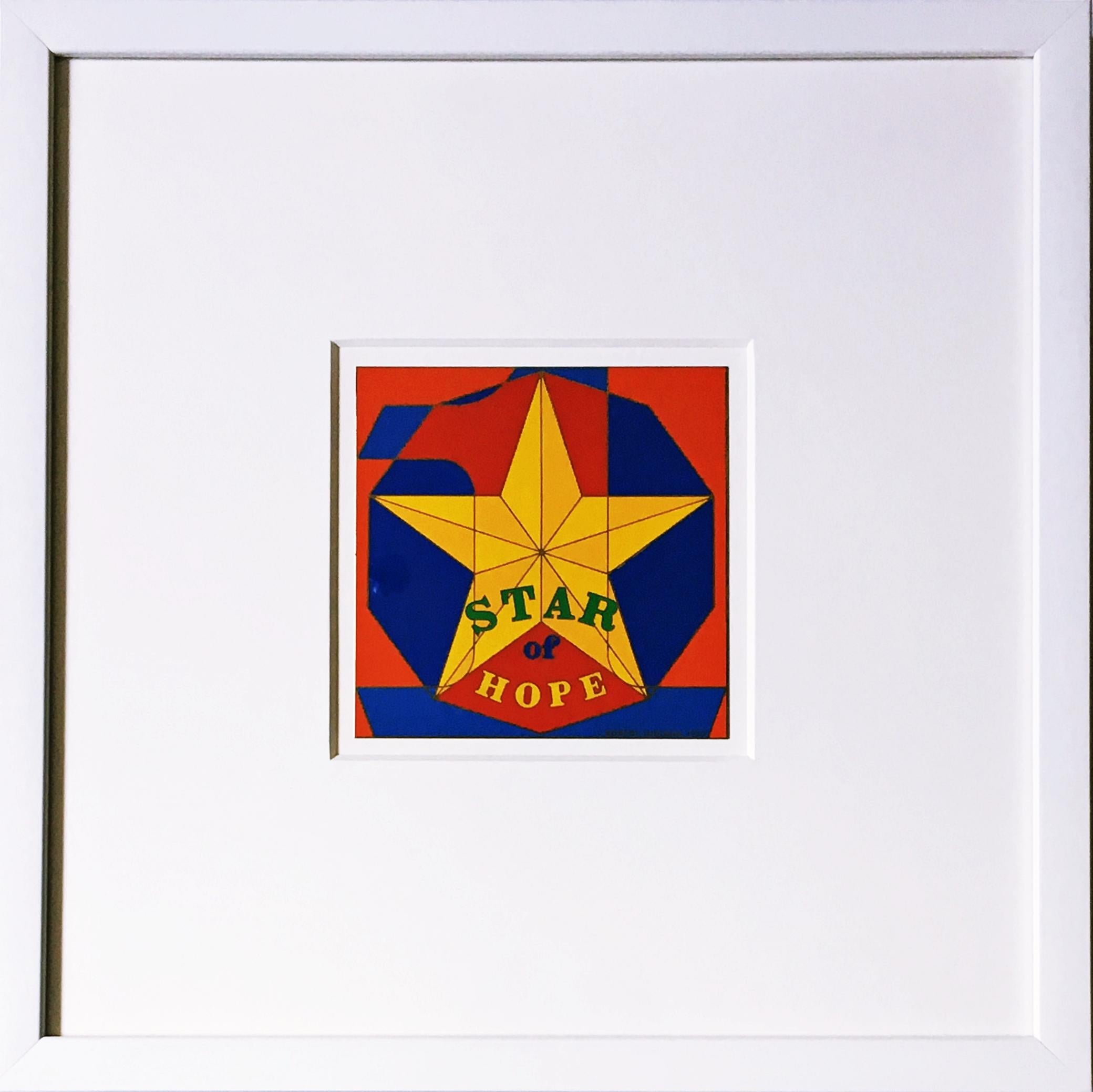 Star of Hope, émail sur plaque métallique avec nom et copyright estampillés, encadré - Pop Art Mixed Media Art par Robert Indiana