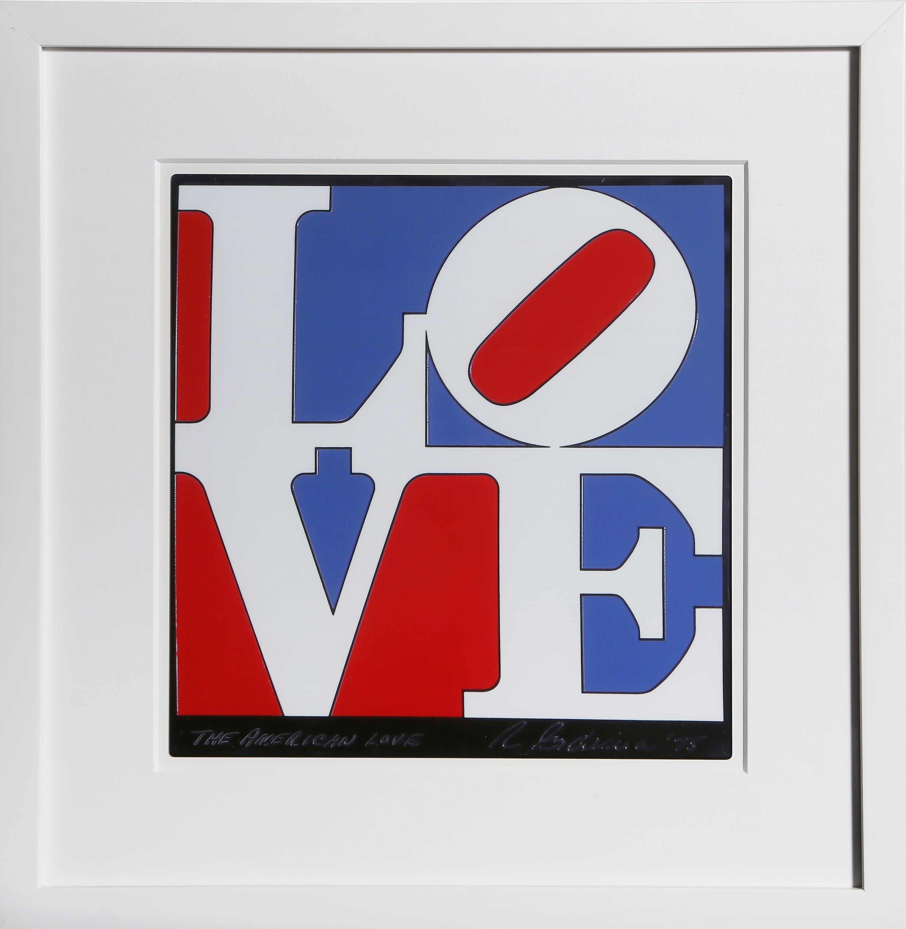  Robert Indiana, dopo, Americano (1928 - 2018) - (After) Robert Indiana, dopo, Americano (1928 - 2018)  L'amore americano, Medium:  Stampa su pannello acrilico, Dimensioni:  14 x 13,5 pollici (35,56 x 34,29 cm), Dimensioni della cornice:  22 x 21,75