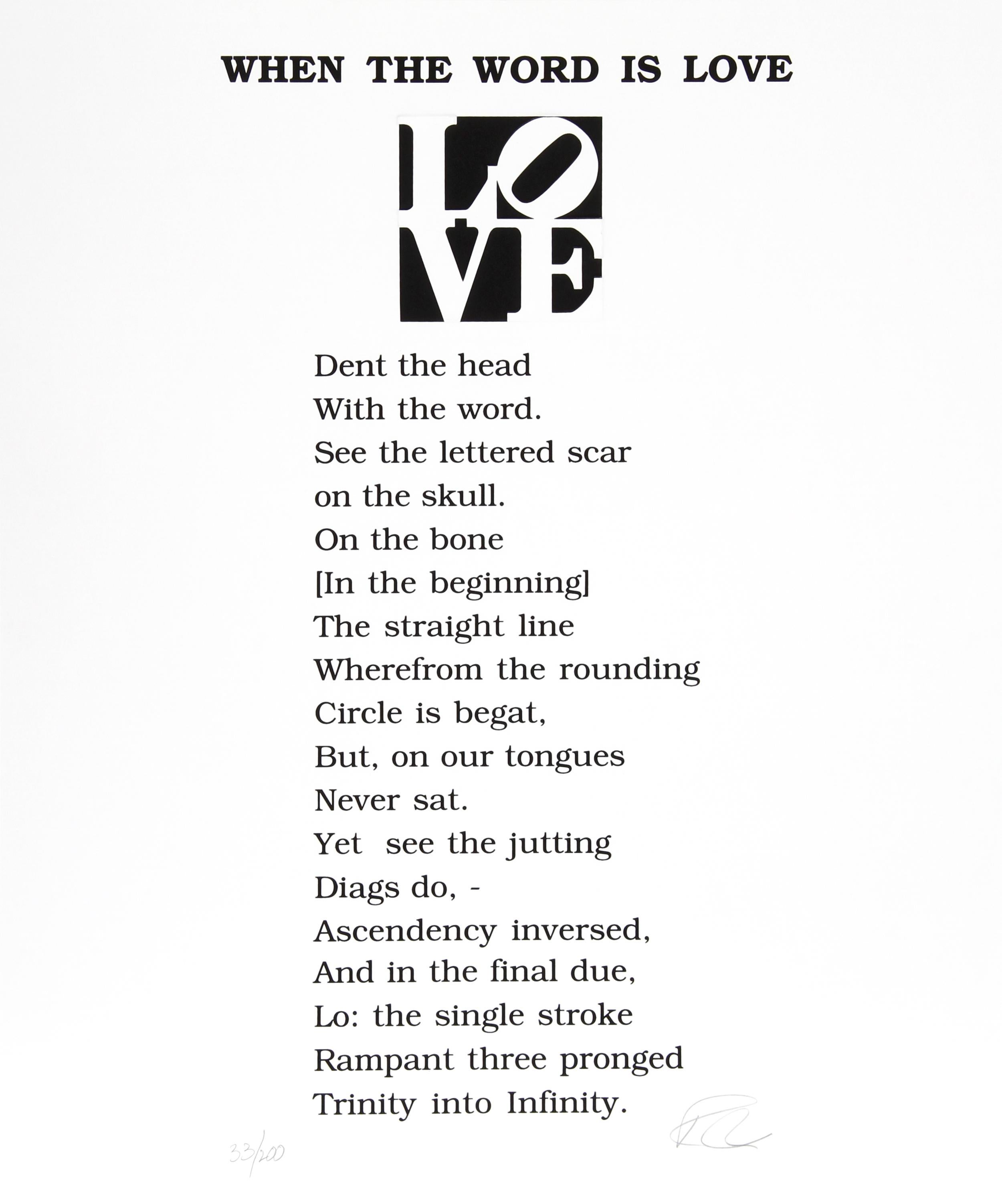 Print de Robert Indiana - Poema del Libro del Amor - Cuando la Palabra es Amor, Serigrafía de Robert The Indiana