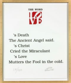 "The Word (Book of LOVE)" silkscreen on paper print by artist Robert Indiana