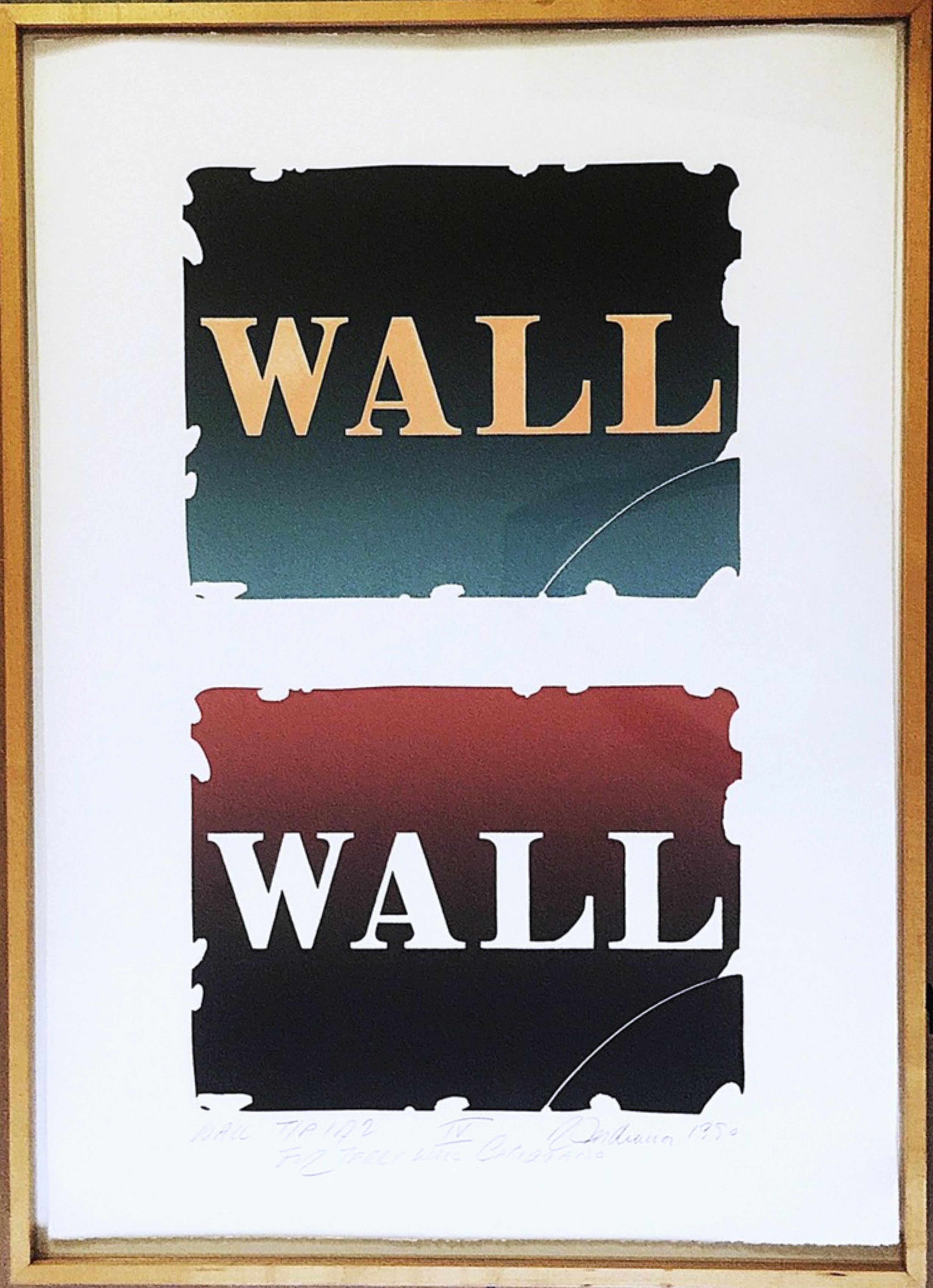 Wall to Wall Firmato due volte con iscrizione e disegno 1 di 2 prove di stampa, incorniciato