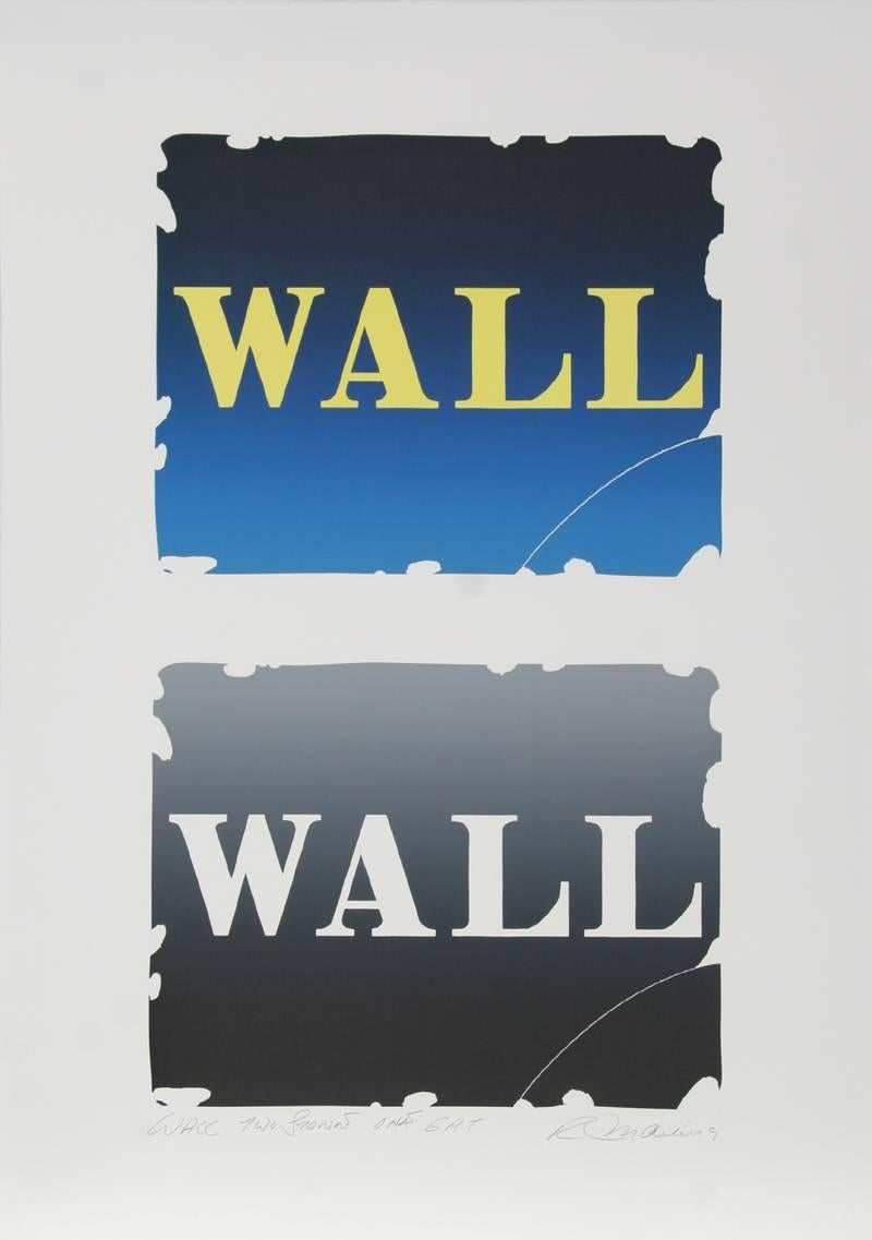 Artist:	Robert Indiana, American (1928 - )
Title:	Wall: Two Stone Suite 
Year:	1990
Medium:	Four Lithographs on BFK Rives, each signed and titled in pencil
Edition:	46, BAT
Paper Size:	42.5 x 29.5 inches (each sheet)

Printed and Published by