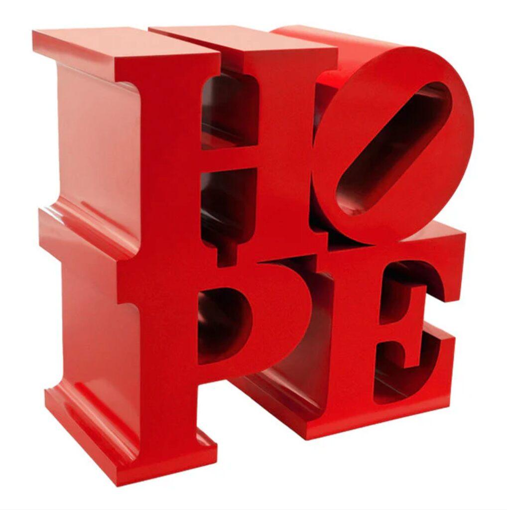 HOPE Red Sculpture, 18 inches, Metal Figurative Art, American Modern, 2000s