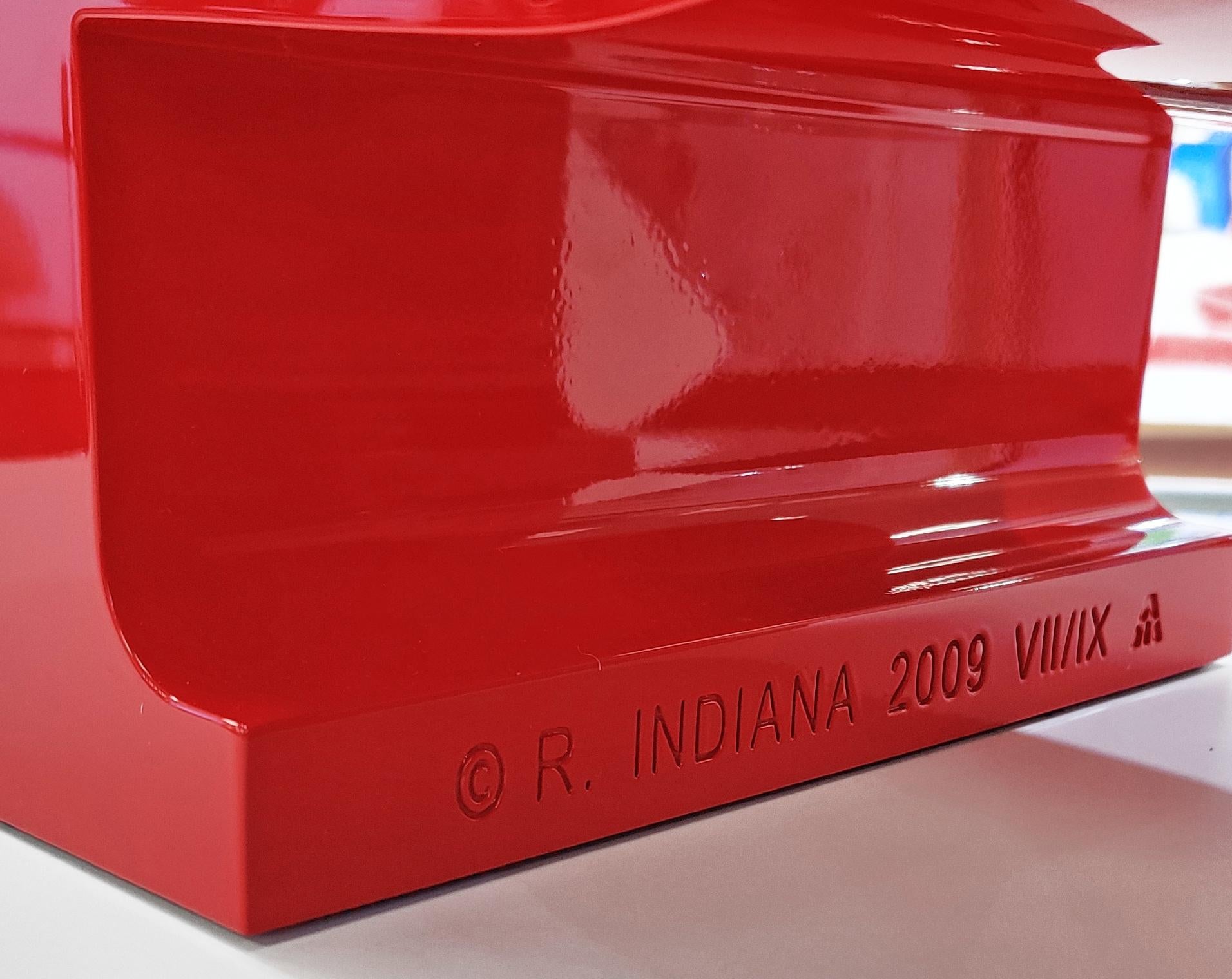 Painted aluminum sculpture.   Measures 18 x 18 x 9 inches.   Stamped 'R. Indiana' with edition and date.  Edition VII/IX.

Artwork is in excellent condition.  All reasonable offers will be considered.


About the Artist: Robert Indiana (1928–2018)