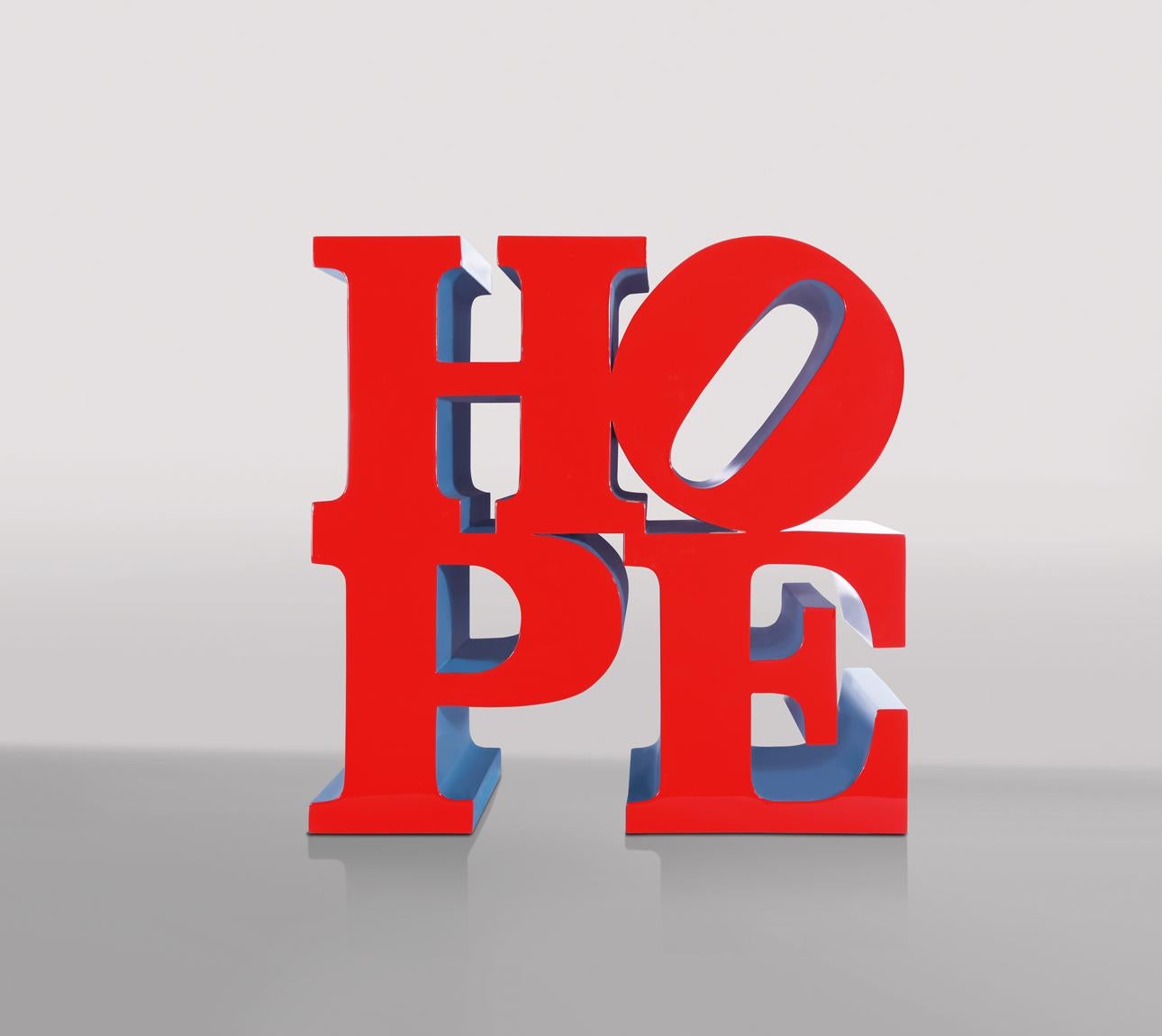 HOPE - sculpture, red, blue, shiny
