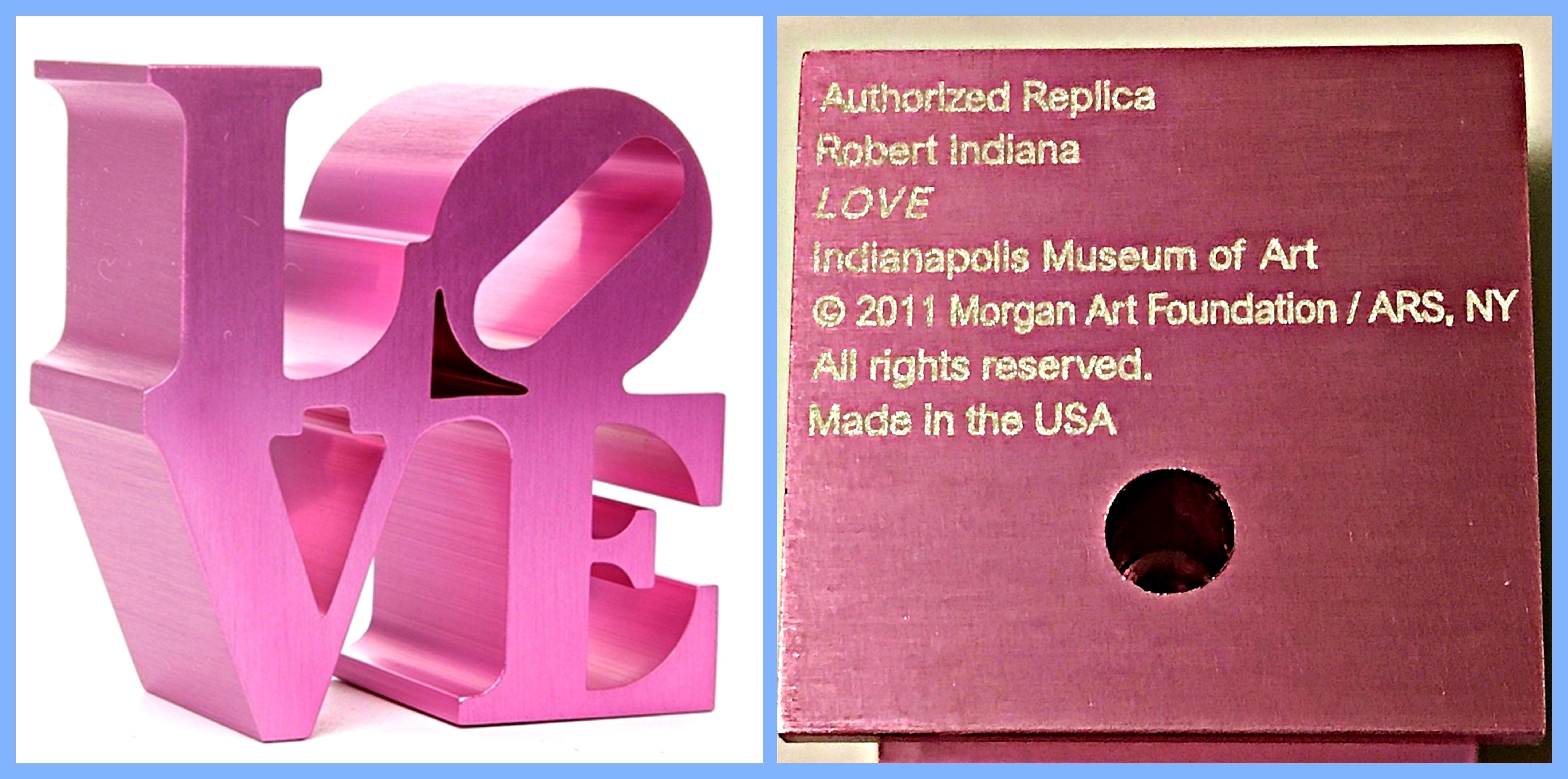 Robert Indiana Abstract Sculpture - LOVE (Pink) sculpture, official replica with Indianapolis Museum of Art stamp 