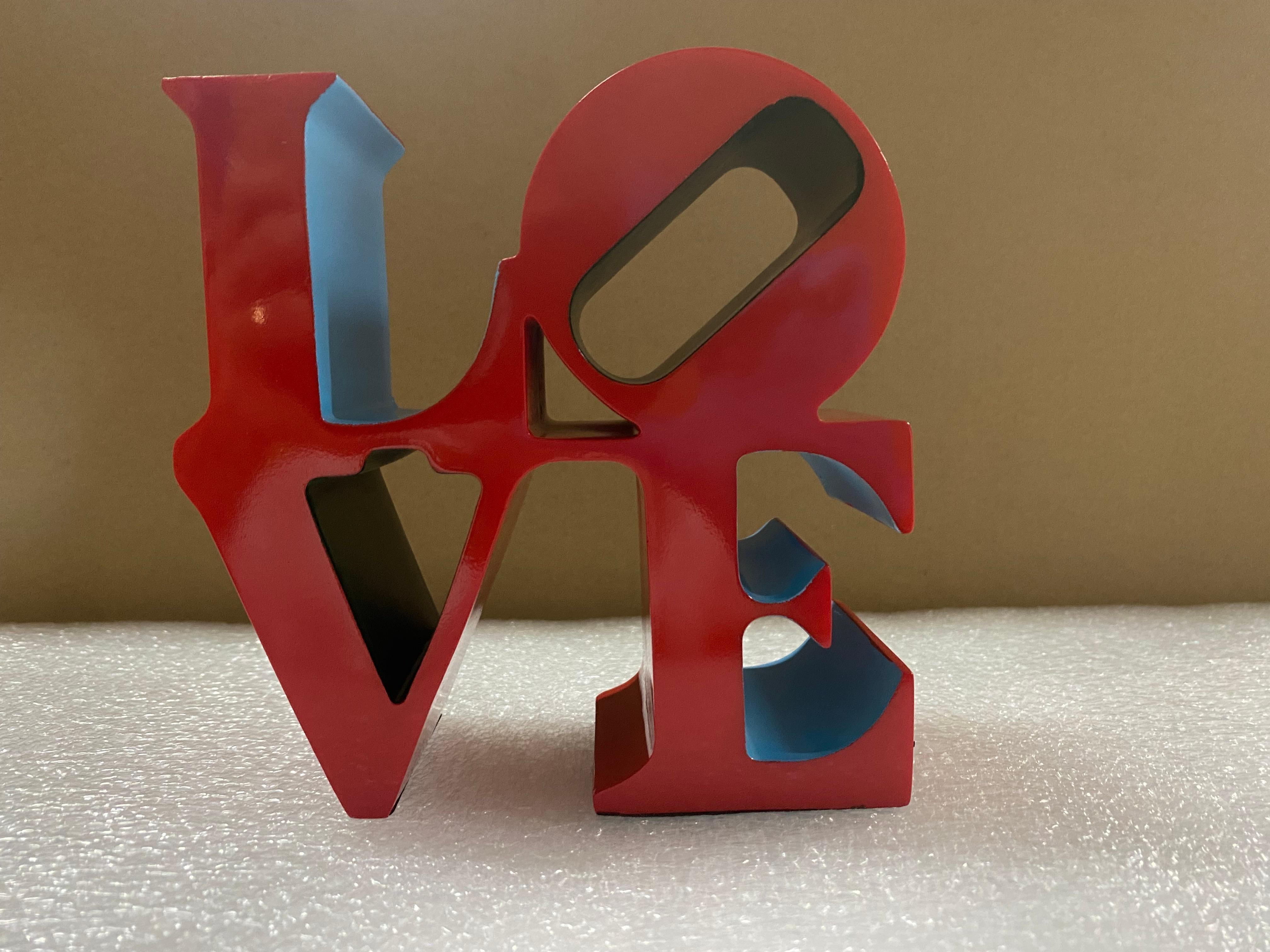 Love (Red-Blue) polystone sculpture with original case Ed. 500 by Robert Indiana For Sale 2