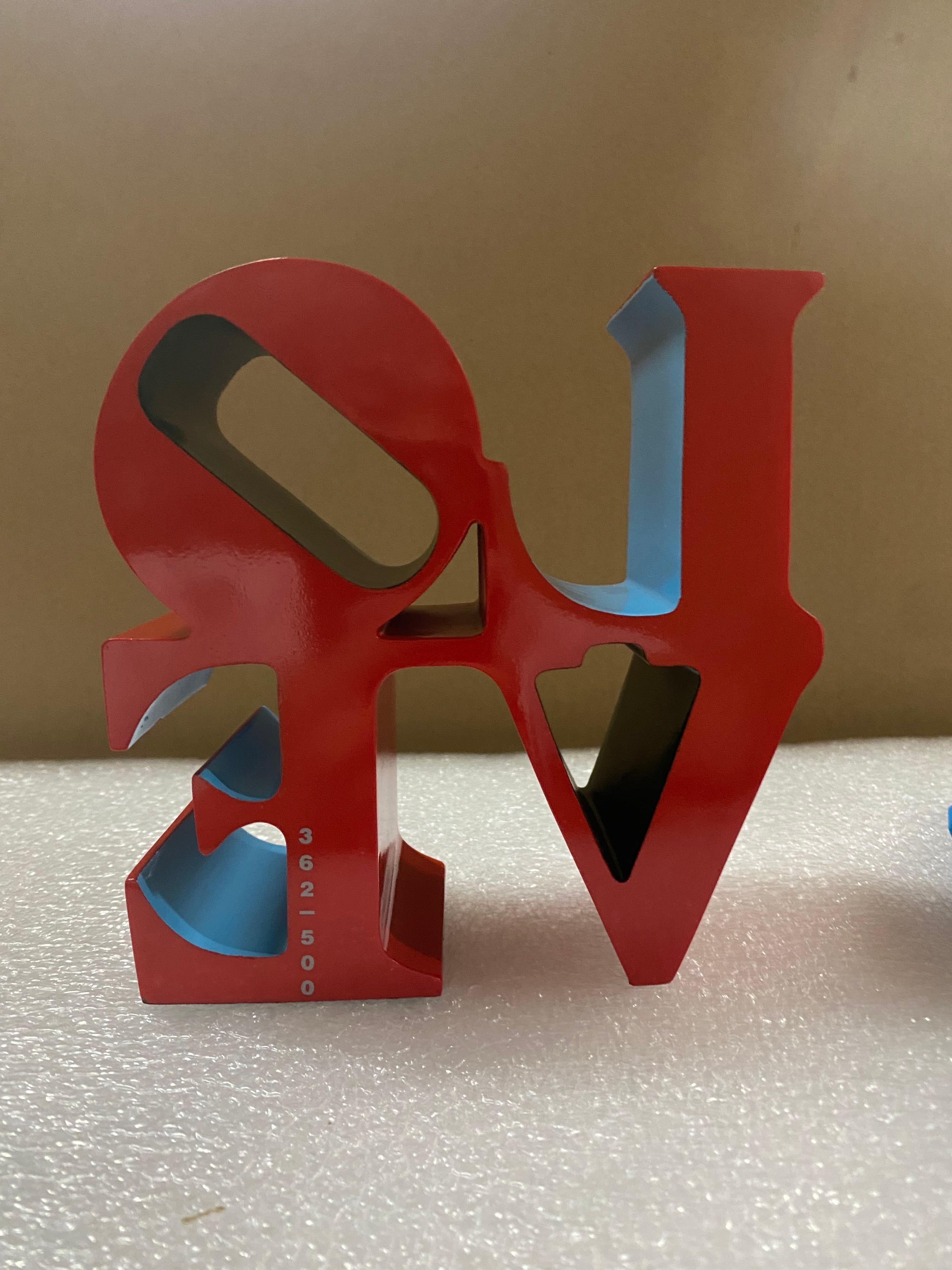 Love (Red-Blue) polystone sculpture with original case Ed. 500 by Robert Indiana For Sale 4