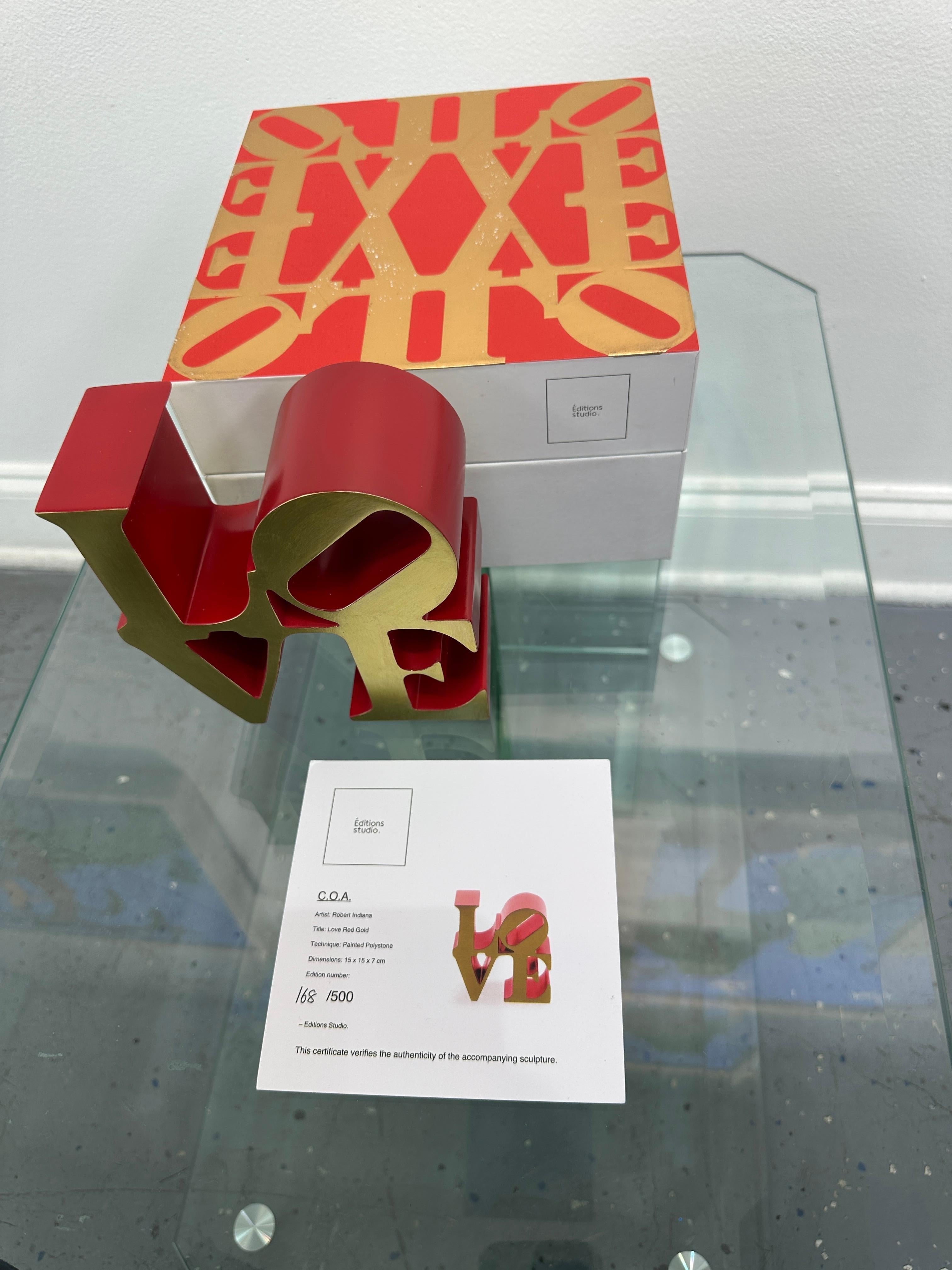 LOVE Red & Gold - Beige Figurative Sculpture by Robert Indiana