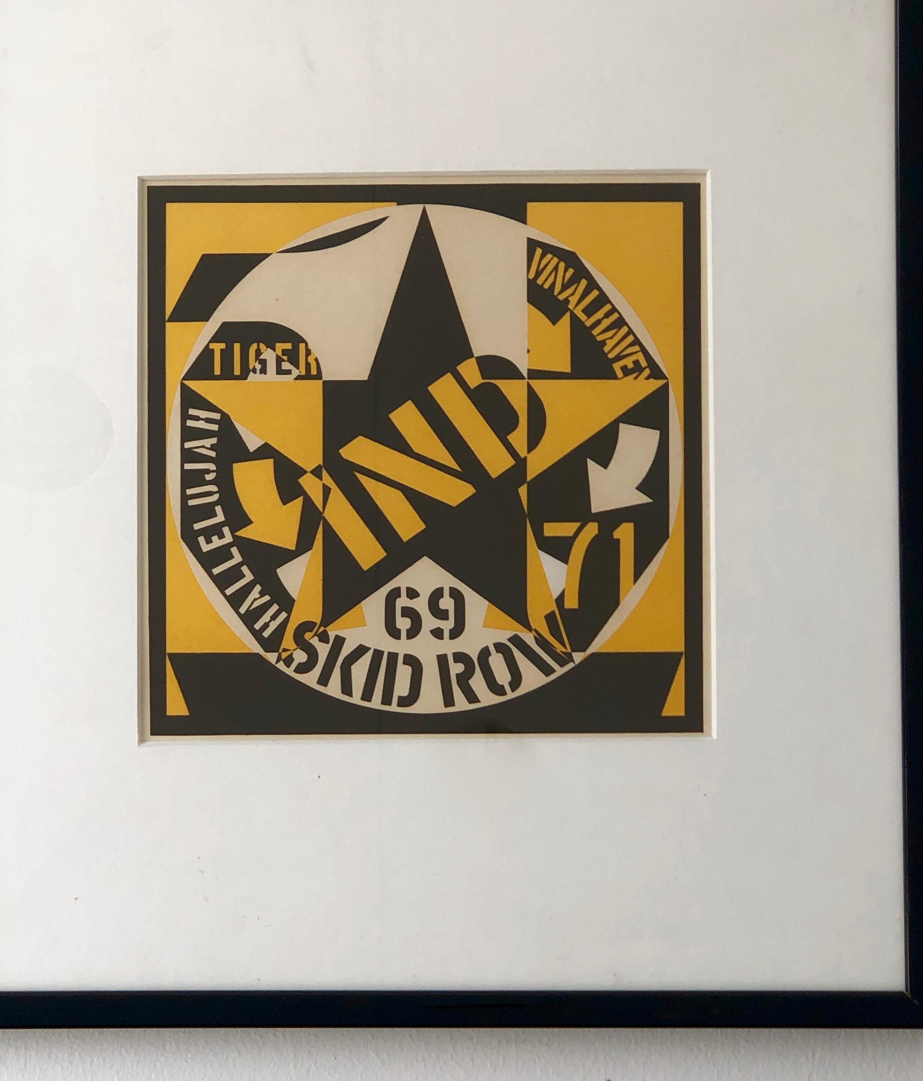 Robert Indiana Yellow, Black and White Lithograph Skid Row Autoportrait, 1973 In Good Condition For Sale In Houston, TX