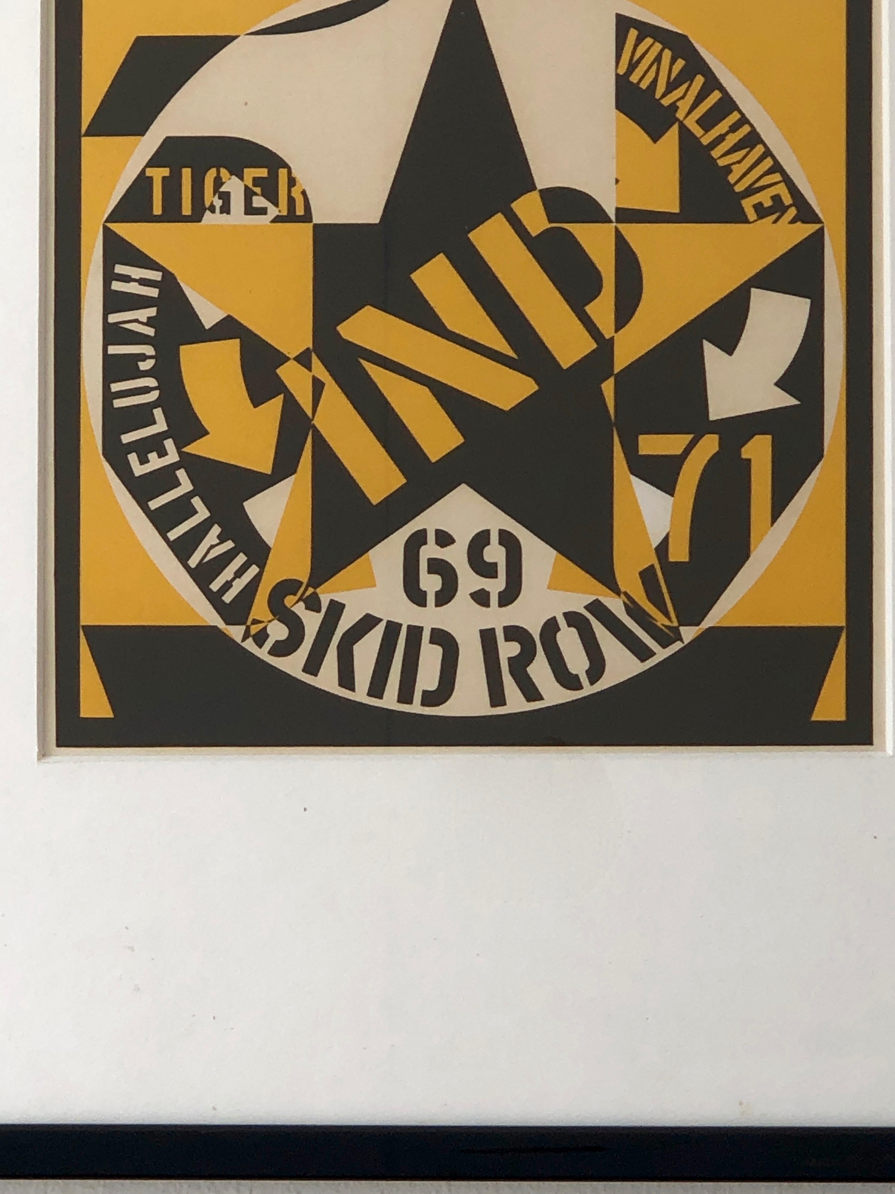 20th Century Robert Indiana Yellow, Black and White Lithograph Skid Row Autoportrait, 1973 For Sale