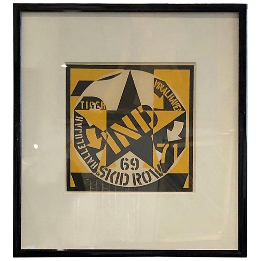 Robert Indiana Yellow, Black and White Lithograph Skid Row Autoportrait, 1973 For Sale