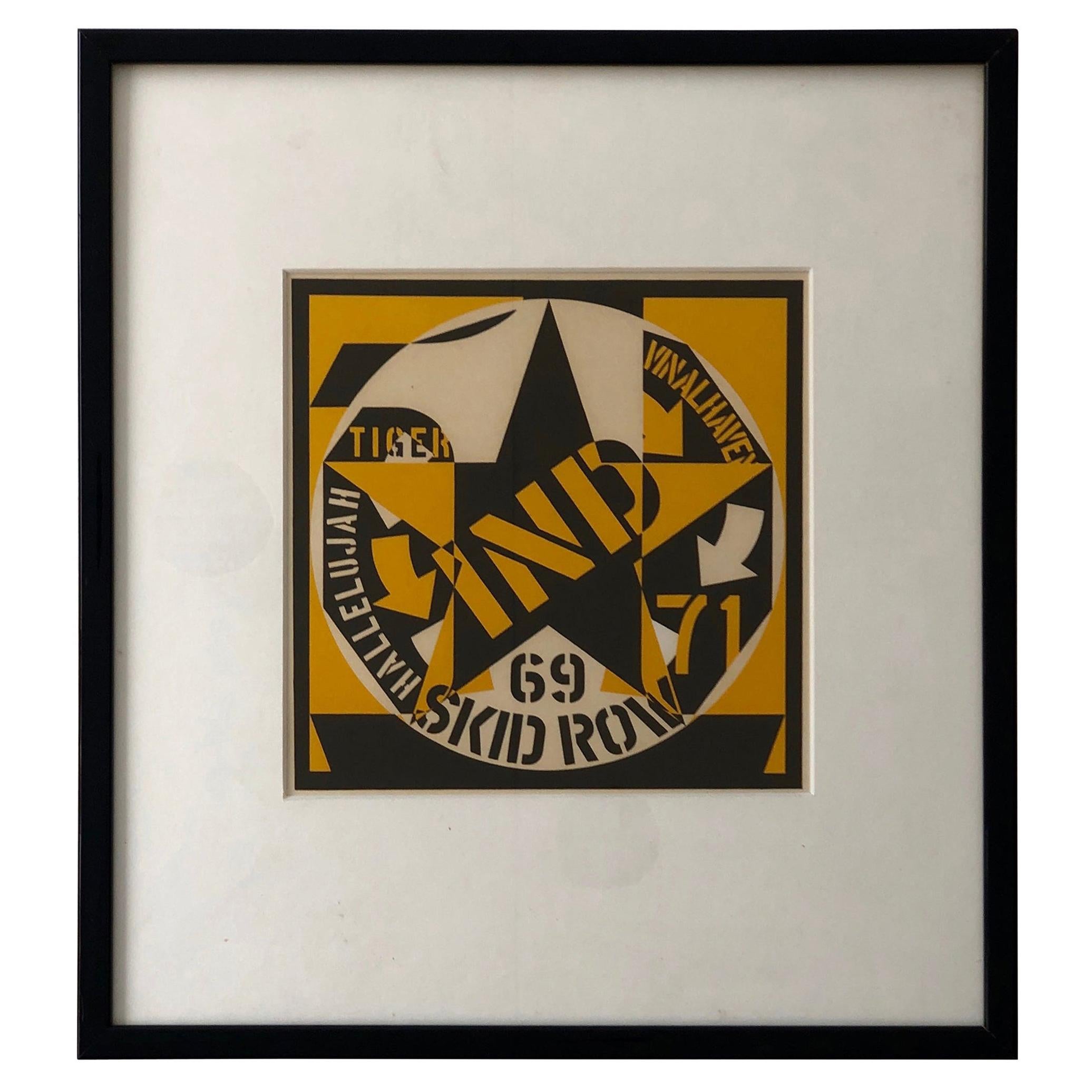 Robert Indiana Yellow, Black and White Lithograph Skid Row Autoportrait, 1973 For Sale