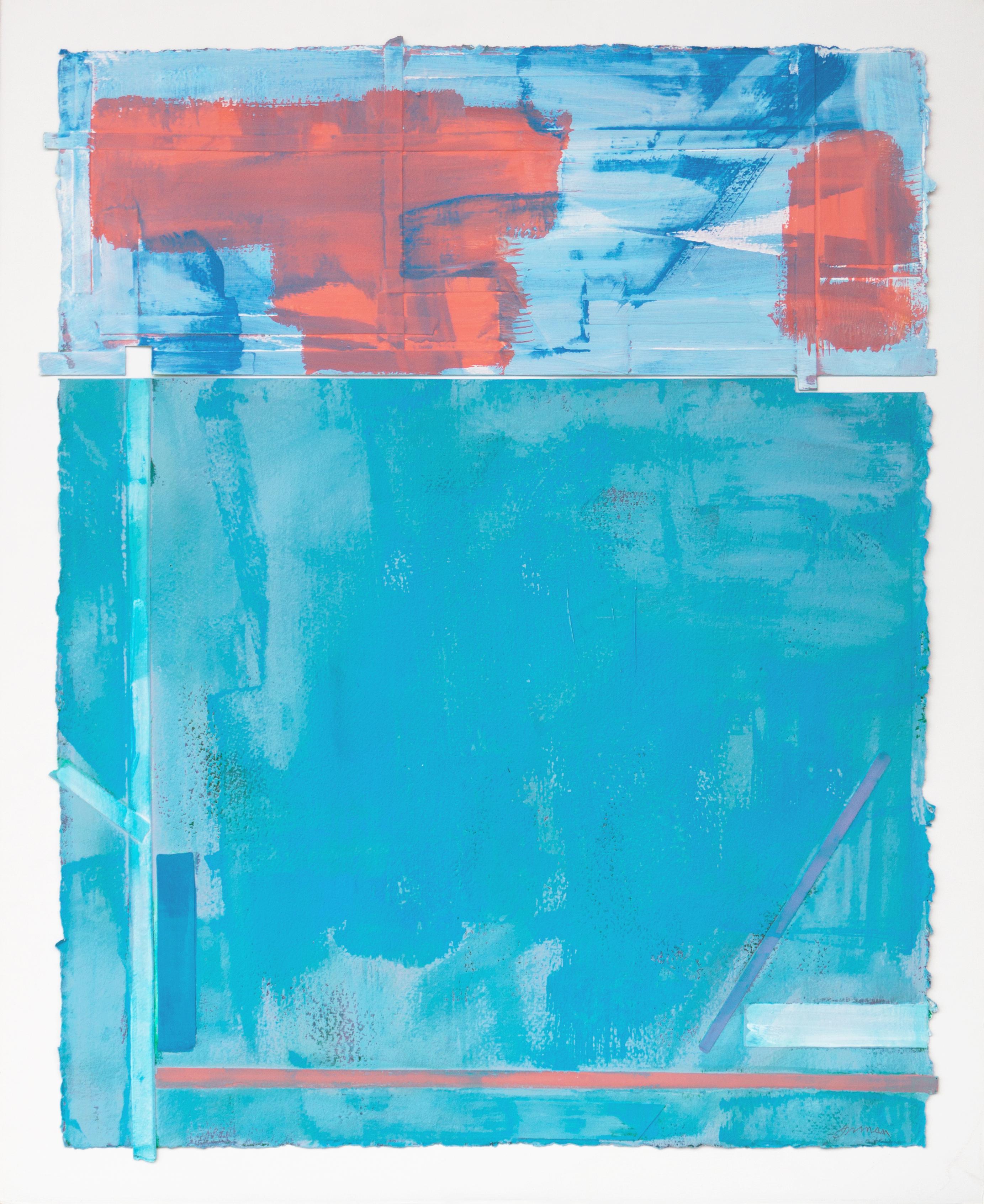 Robert Inman Abstract Painting - 'Abstract in Azure and Coral', Chouinard Institute, LACMA, MGM studios, Osaka