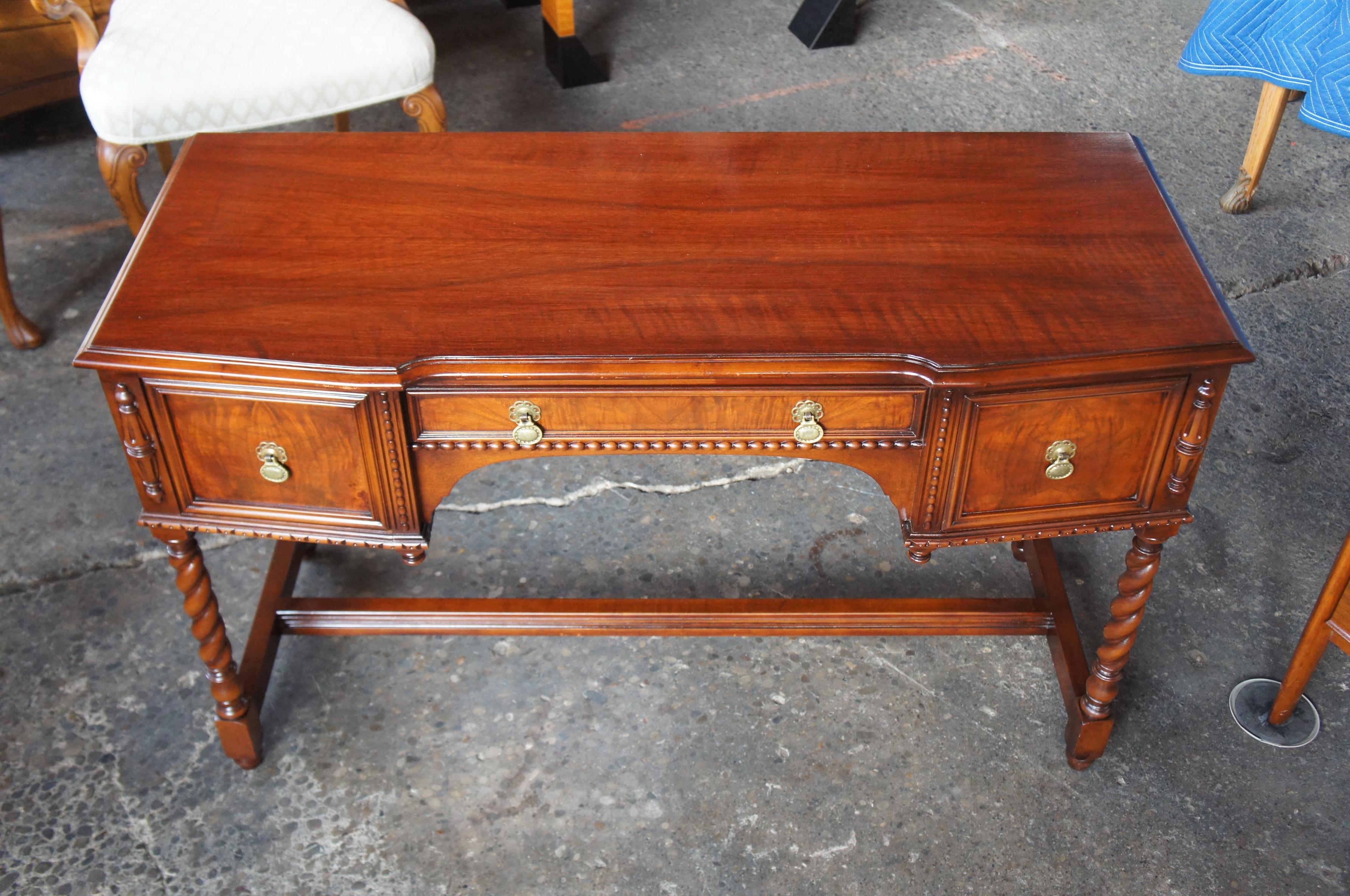 Robert Irwin Antique Jacobean Revival Walnut Dressing Table & Mirror with Bench In Good Condition In Dayton, OH