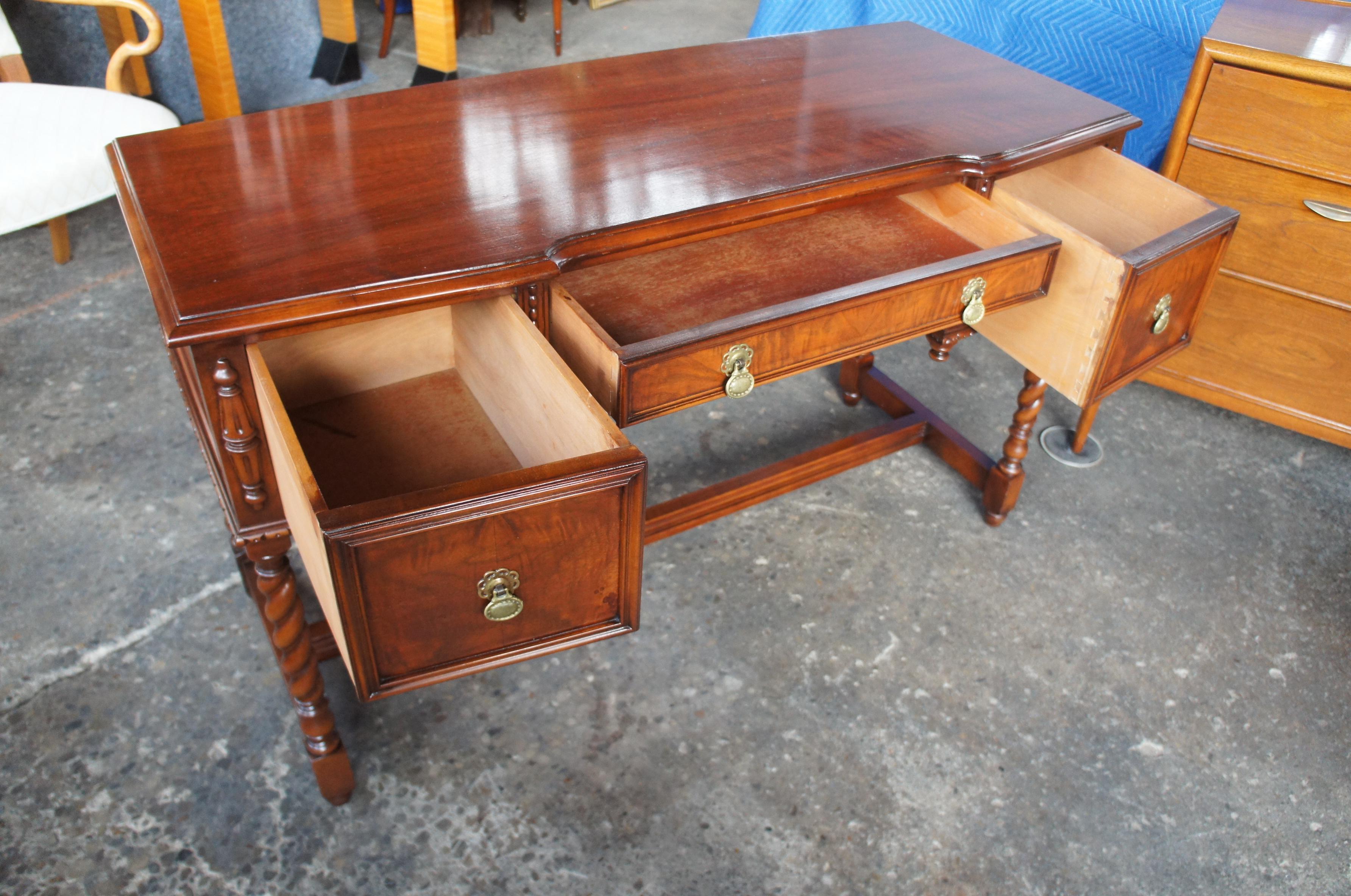 20th Century Robert Irwin Antique Jacobean Revival Walnut Dressing Table & Mirror with Bench