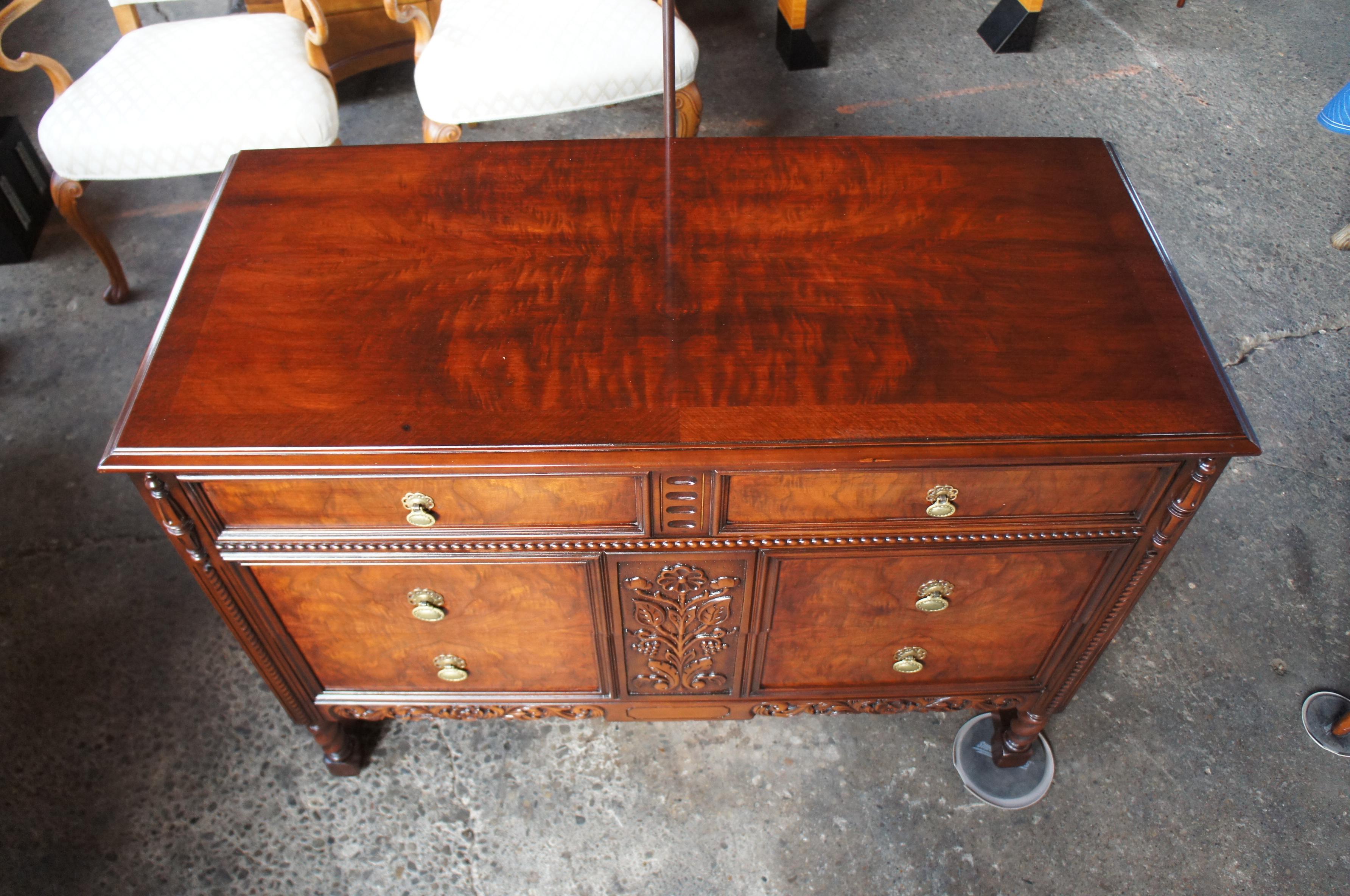 Robert Irwin Furniture Co. Antique Jacobean Revival Walnut Dresser and Mirror In Good Condition In Dayton, OH