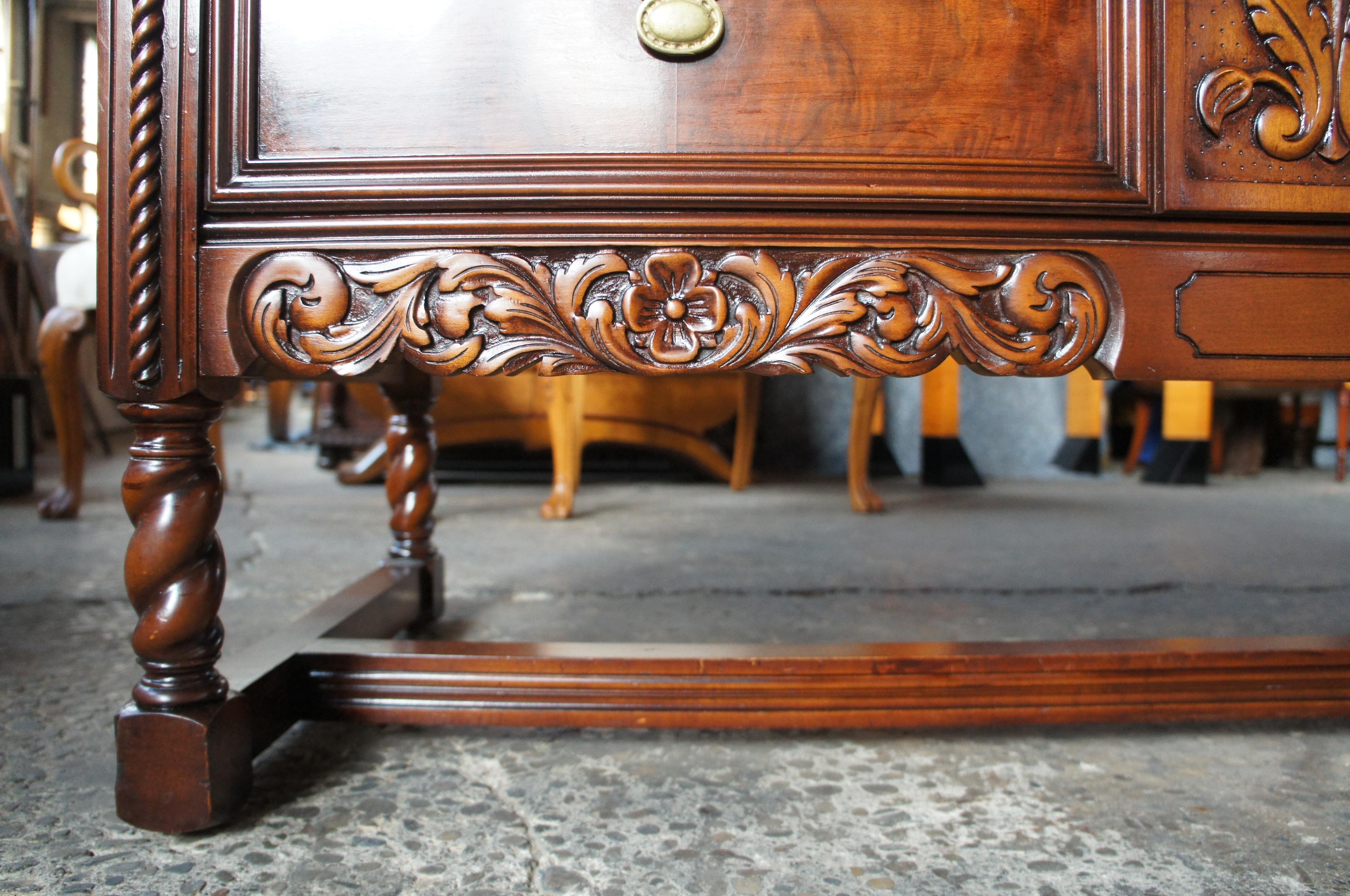 Robert Irwin Furniture Co. Antique Jacobean Revival Walnut Dresser and Mirror 1