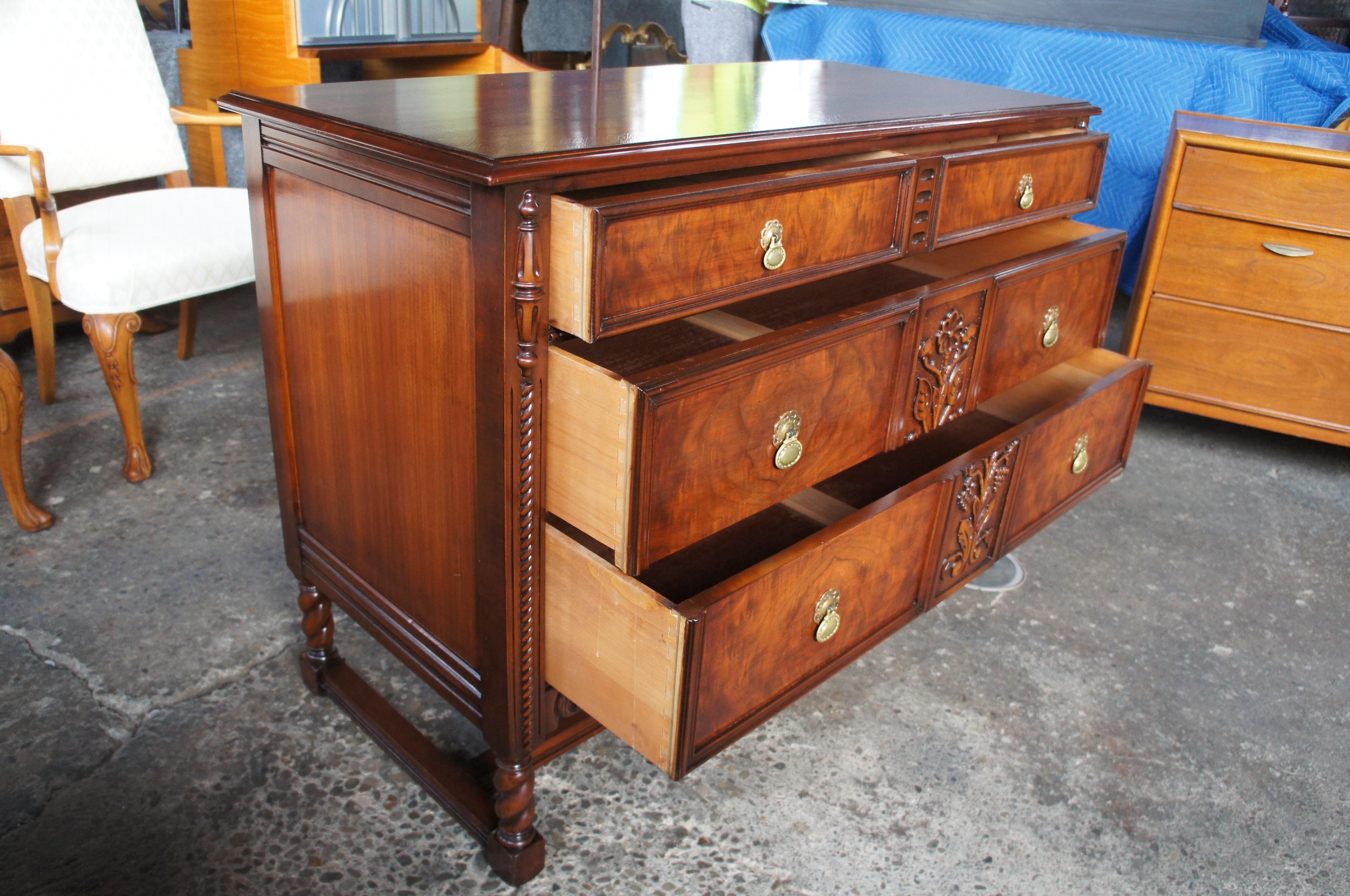 Robert Irwin Furniture Co. Antique Jacobean Revival Walnut Dresser and Mirror 2