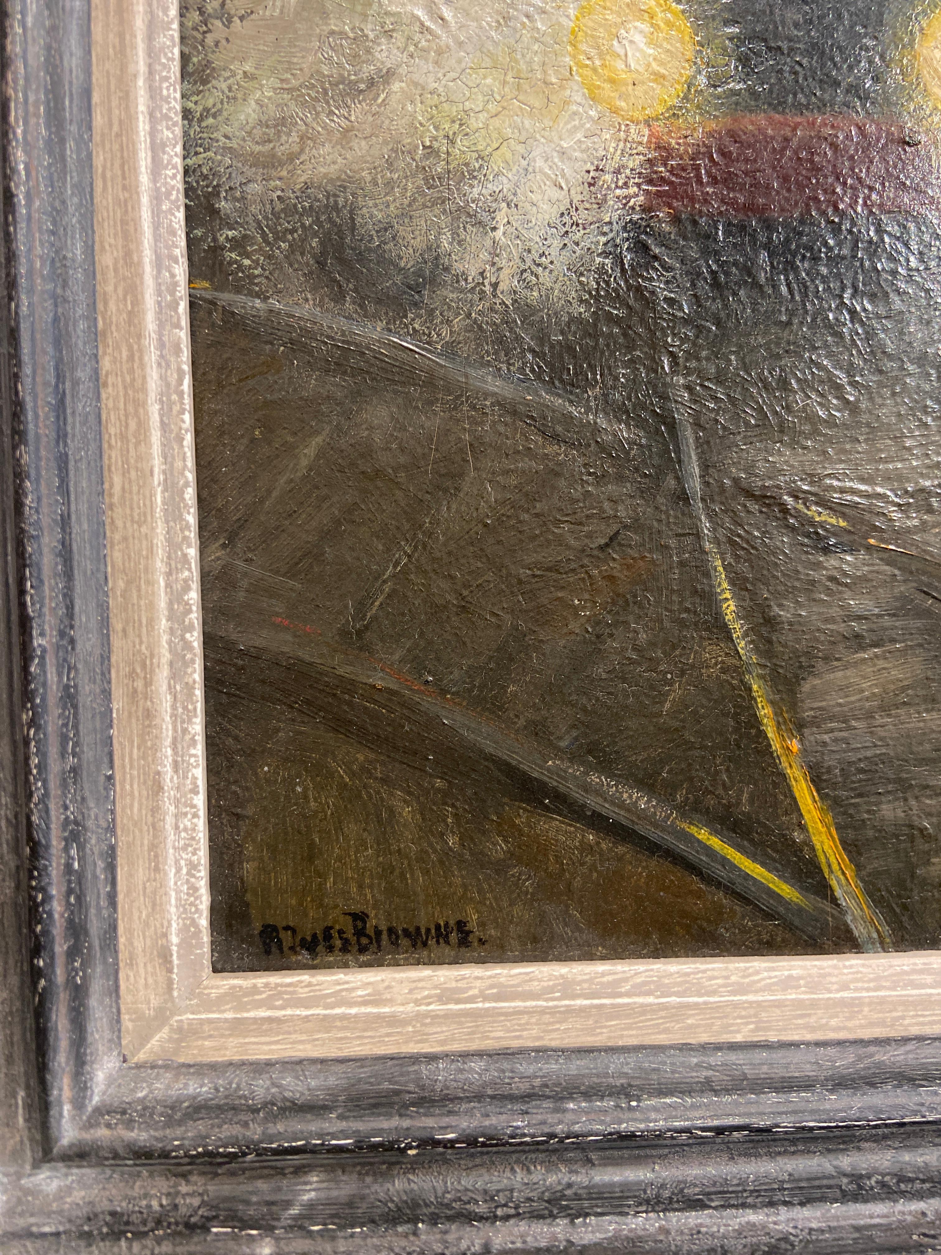A Train at Night, Late 19th Century Impressionist Oil on Panel 1