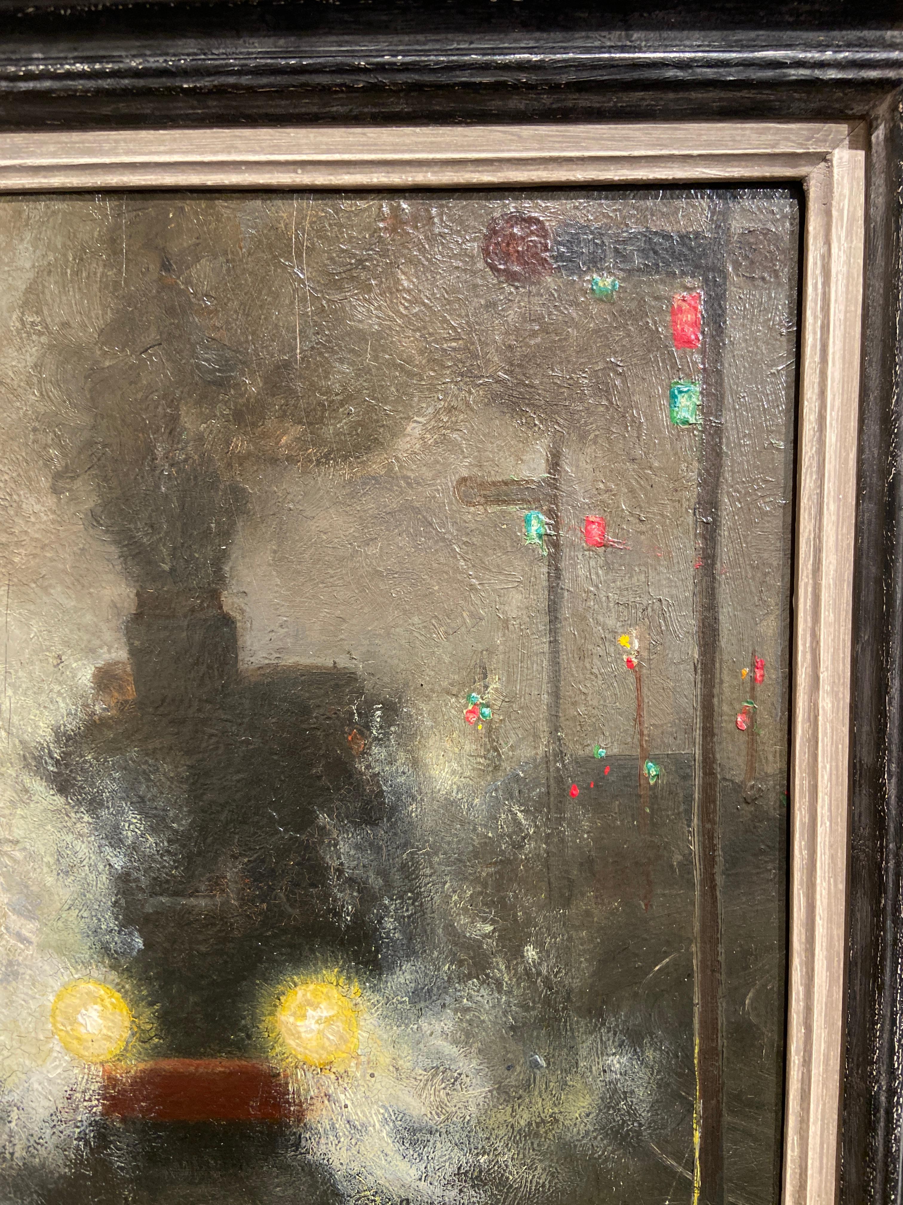 A Train at Night, Late 19th Century Impressionist Oil on Panel 2
