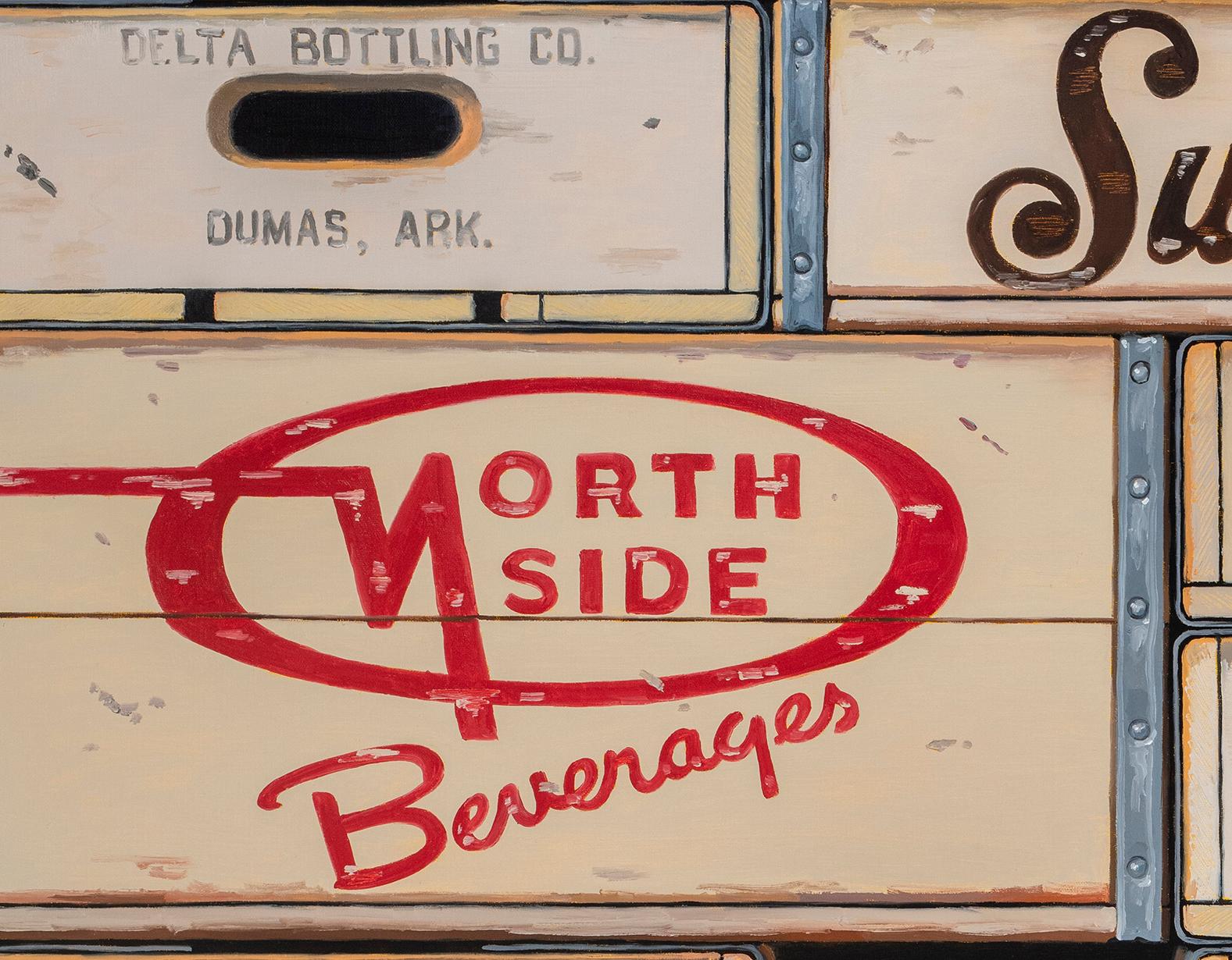 Robert C. Jackson’s narrative-driven paintings often use Oreos, as well as wooden crates whose graphic faces flatten the picture plane even as they enhance the paintings’ trompe l’oeil effects. His props are intentionally active by design—the artist