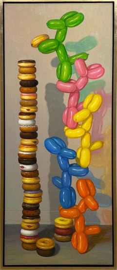 Donut Stackers Original Oil Painting, Contemporary Still Life, Framed