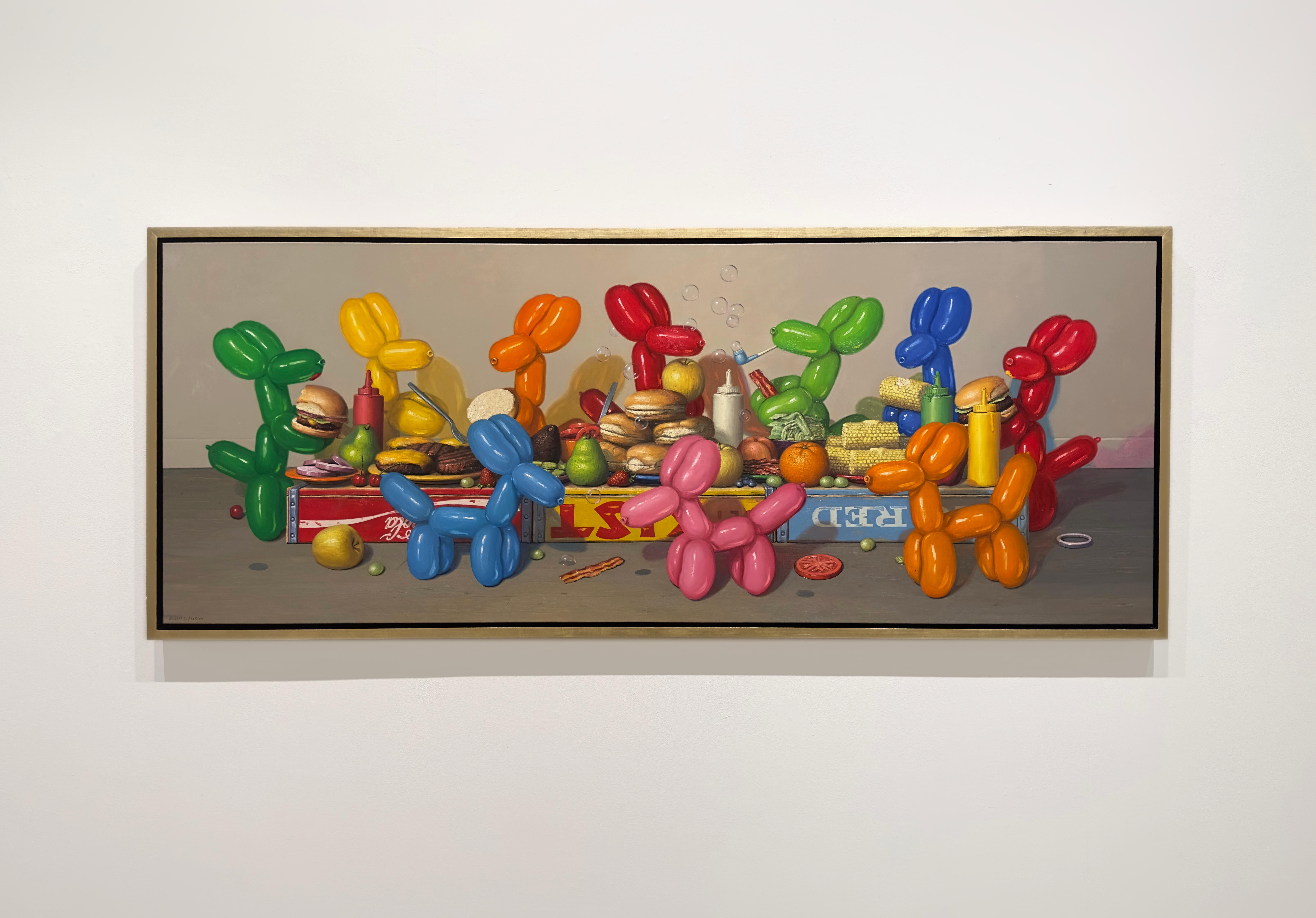 GOOD COMPANY - Humour / Nature morte contemporaine / Salle à manger / Chiens ballons - Painting de Robert Jackson