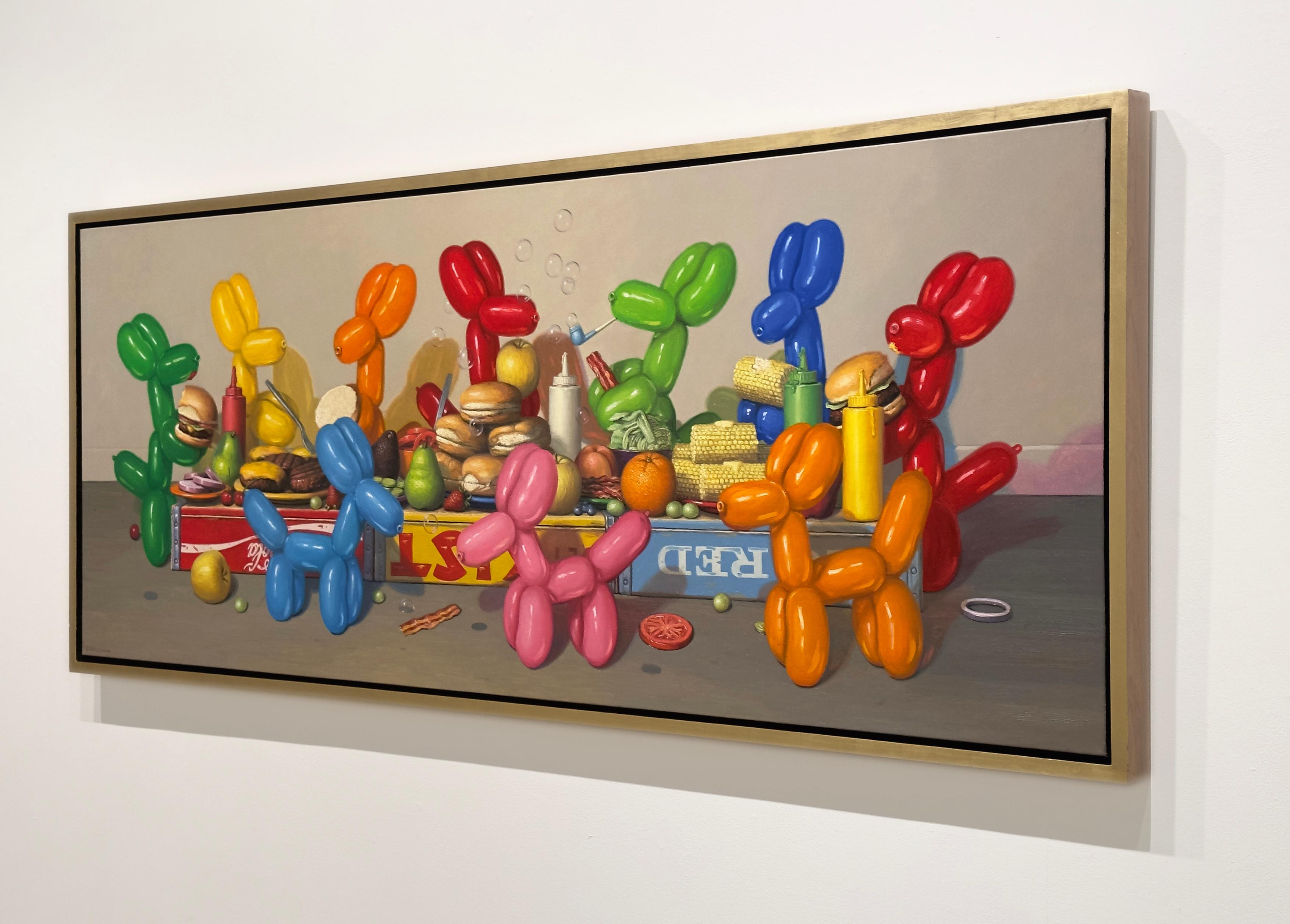 GOOD COMPANY - Humour / Nature morte contemporaine / Salle à manger / Chiens ballons - Contemporain Painting par Robert Jackson