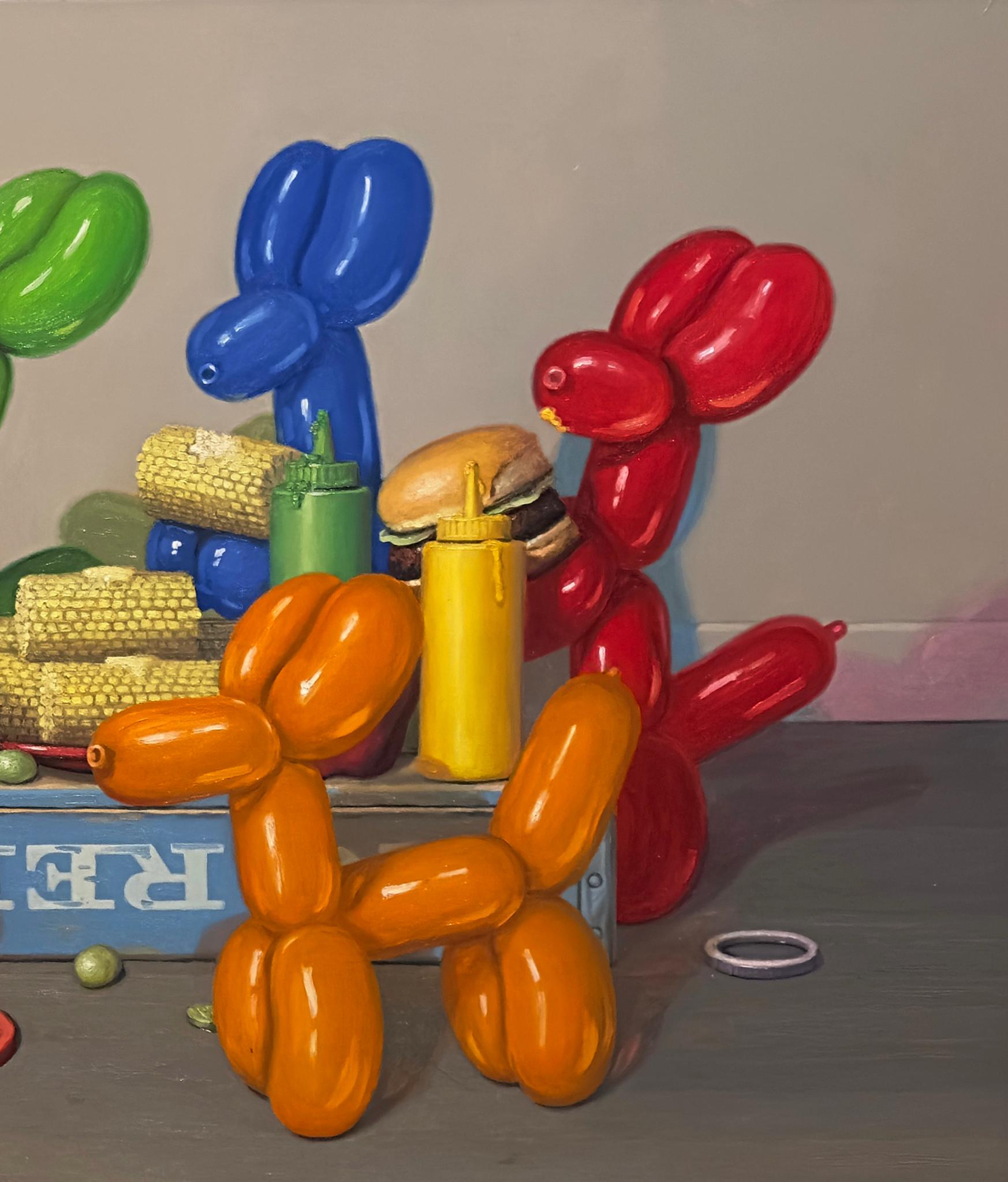 GOOD COMPANY - Humour / Nature morte contemporaine / Salle à manger / Chiens ballons en vente 1
