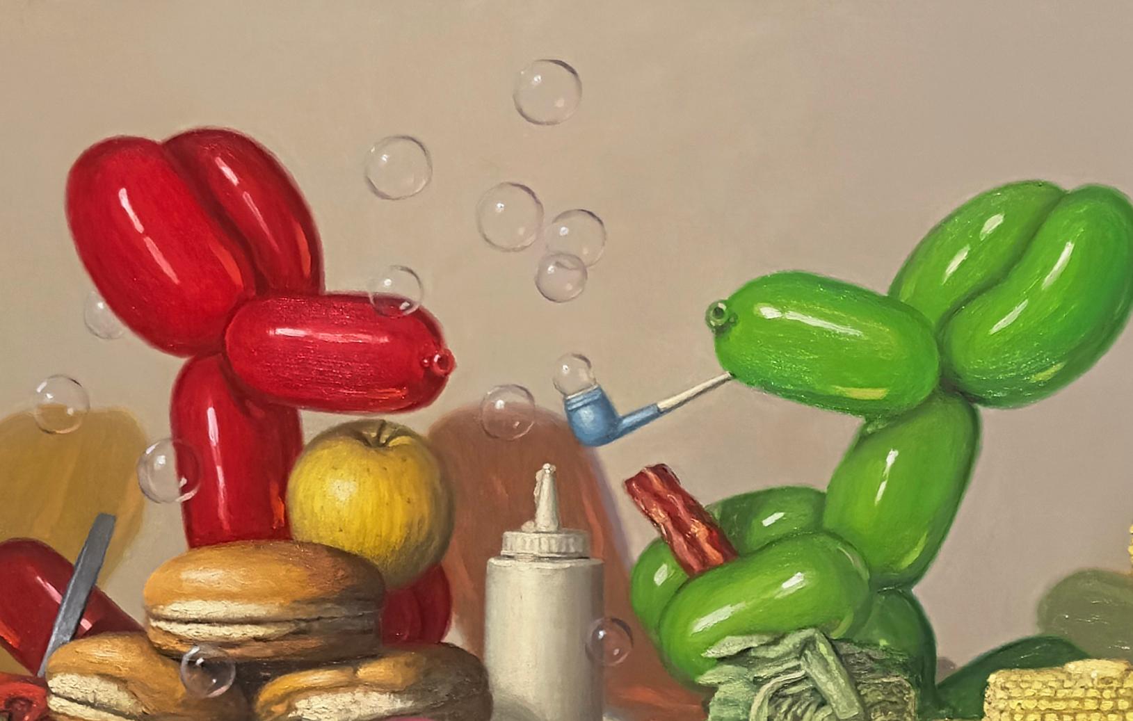 GOOD COMPANY - Humour / Nature morte contemporaine / Salle à manger / Chiens ballons en vente 2