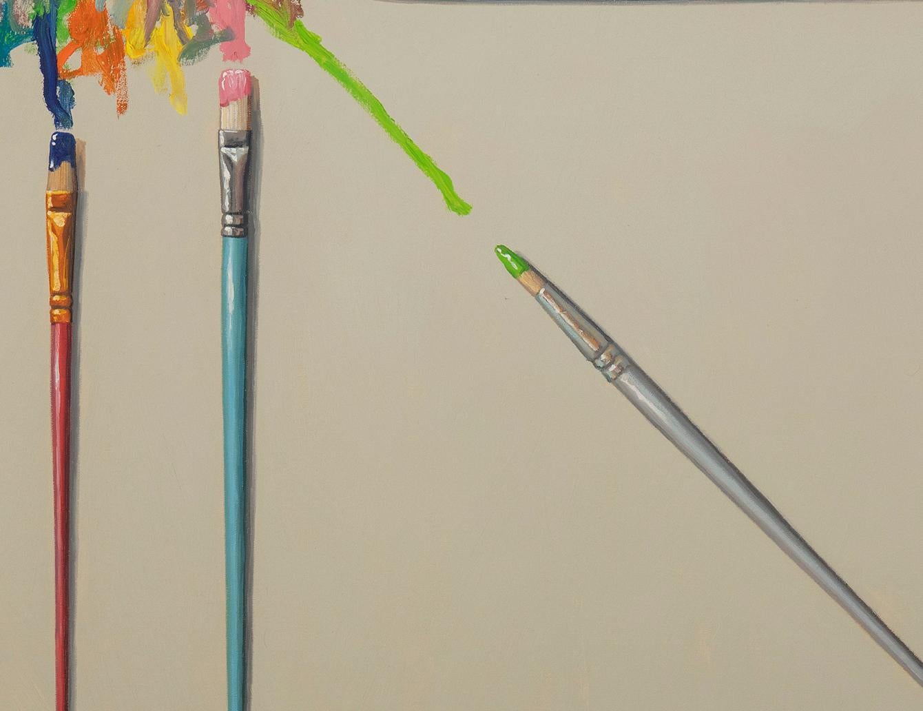 INTERSECTION, photorealism, paint brushes, still-life, multi-colored  - Brown Still-Life Painting by Robert Jackson