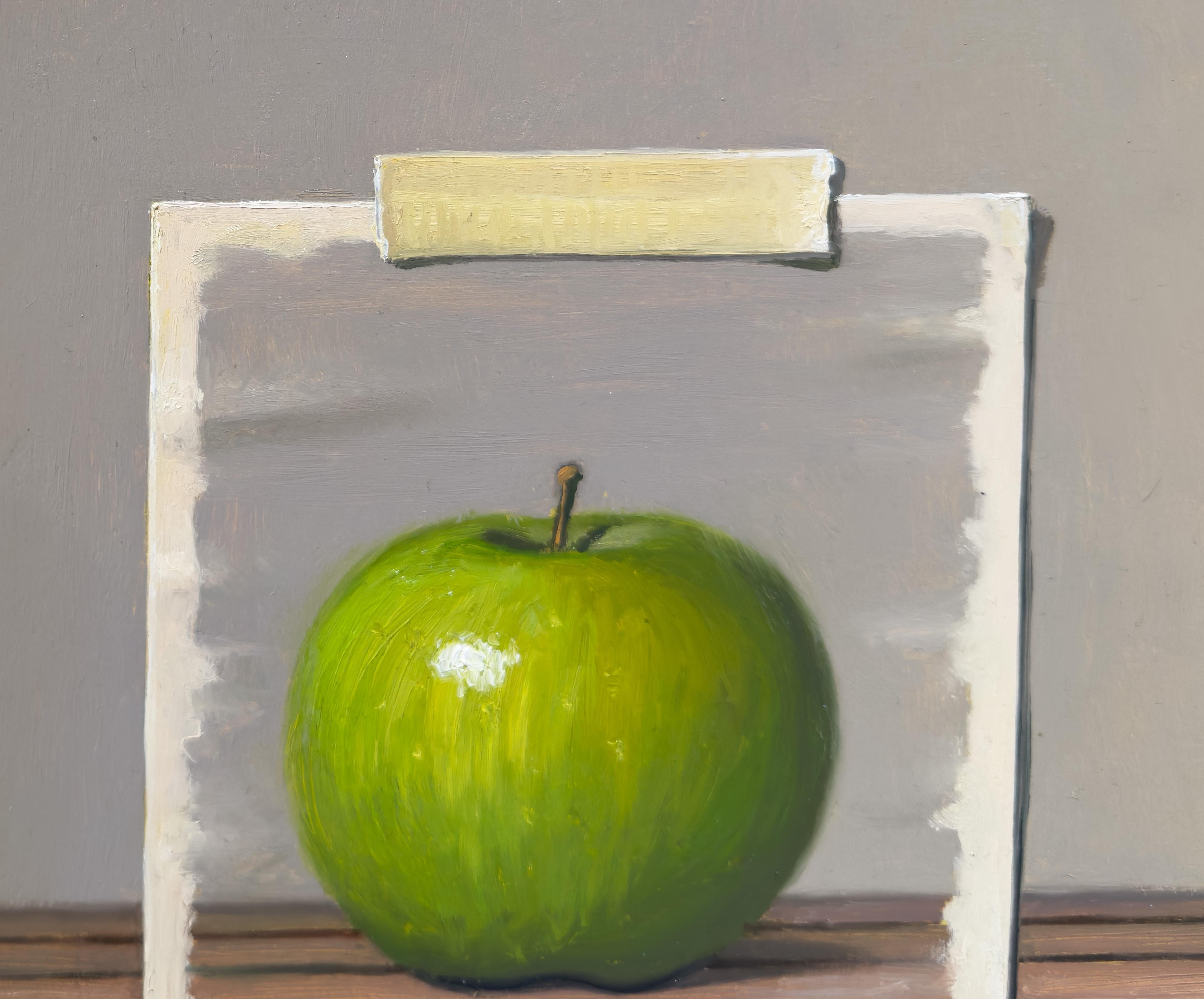 MON ART - Humour / Pomme / Traditions artistiques / Nature morte / Trompe l'Oeil / Petit - Marron Still-Life Painting par Robert Jackson