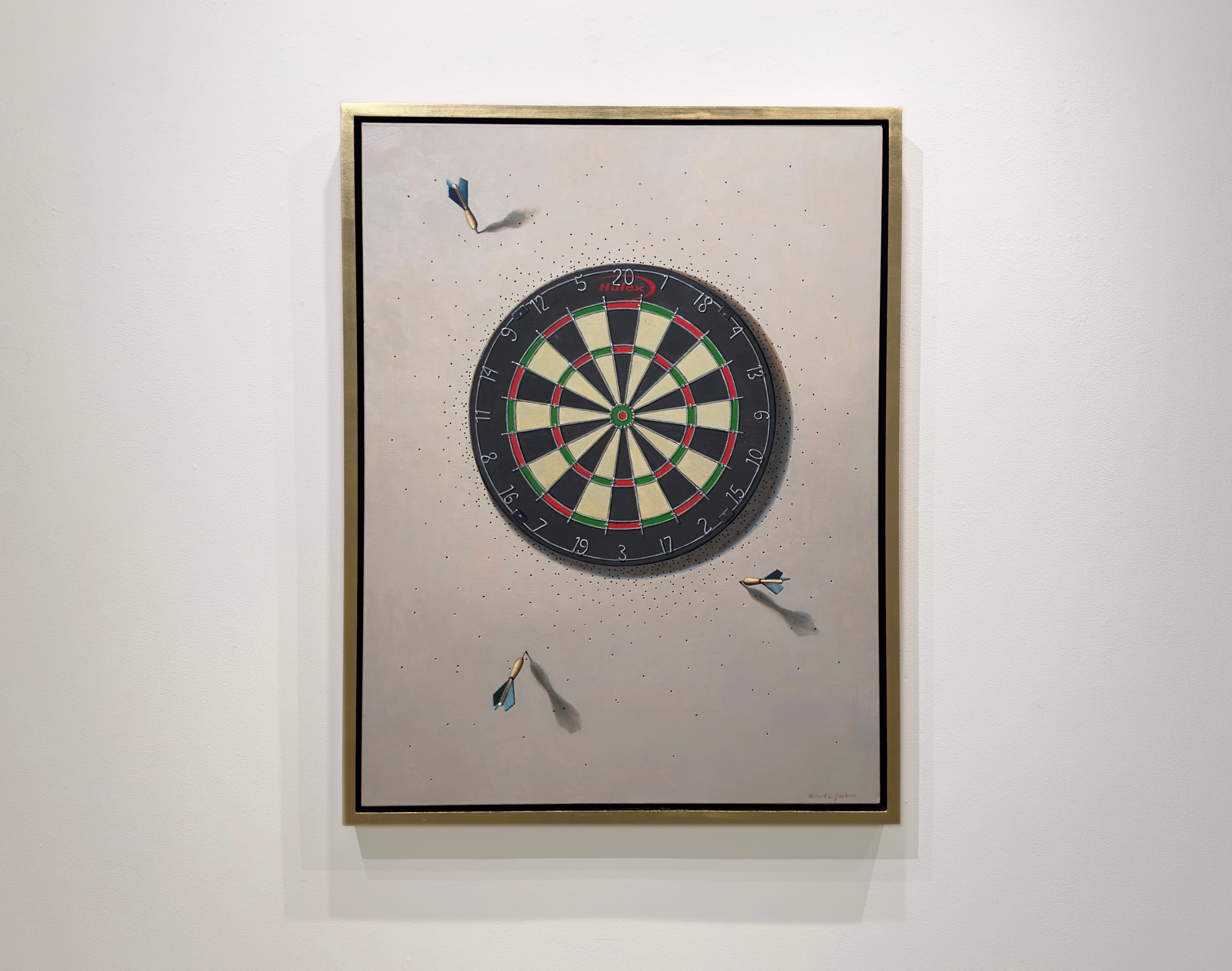 OUT OF PRACTICE - Trompe L'oeil / Contemporary Realism / Dartboard / Games - Painting by Robert Jackson