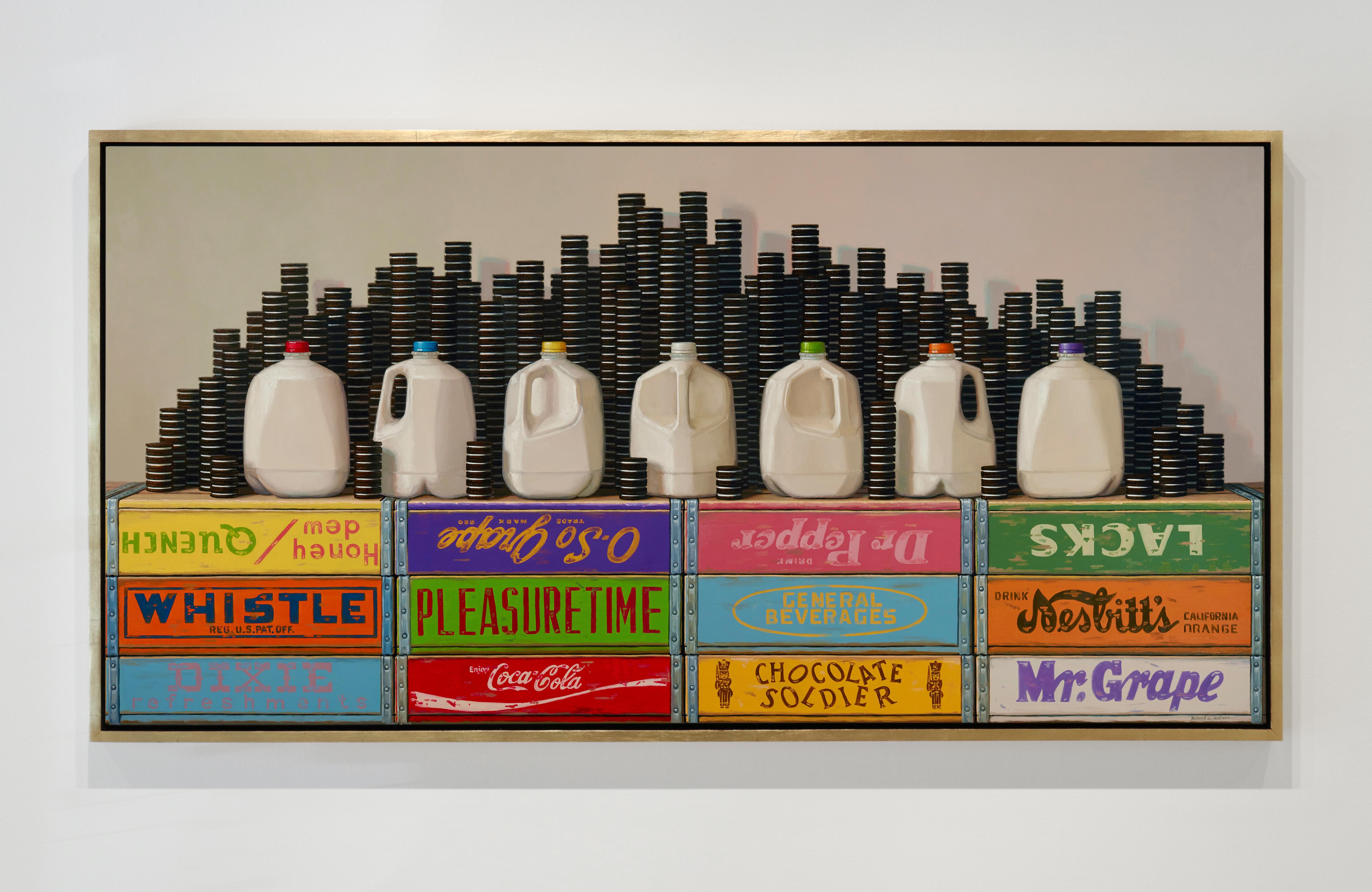 Phases of The Milk, Contemporary Realist Painting, Oreos, Cookies, Trompe l'oeil - Brown Figurative Painting by Robert Jackson