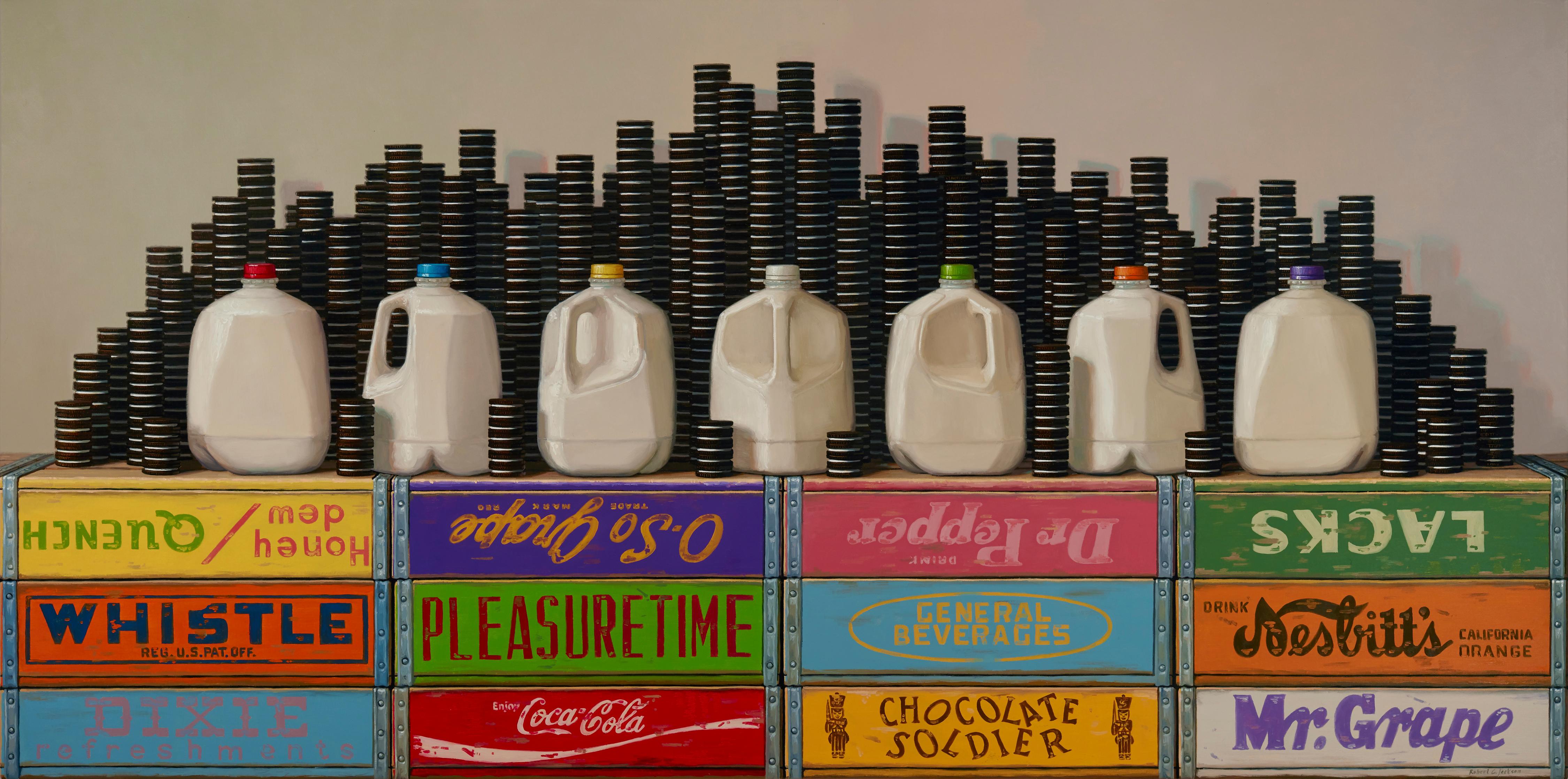 Robert Jackson Figurative Painting - Phases of The Milk, Contemporary Realist Painting, Oreos, Cookies, Trompe l'oeil