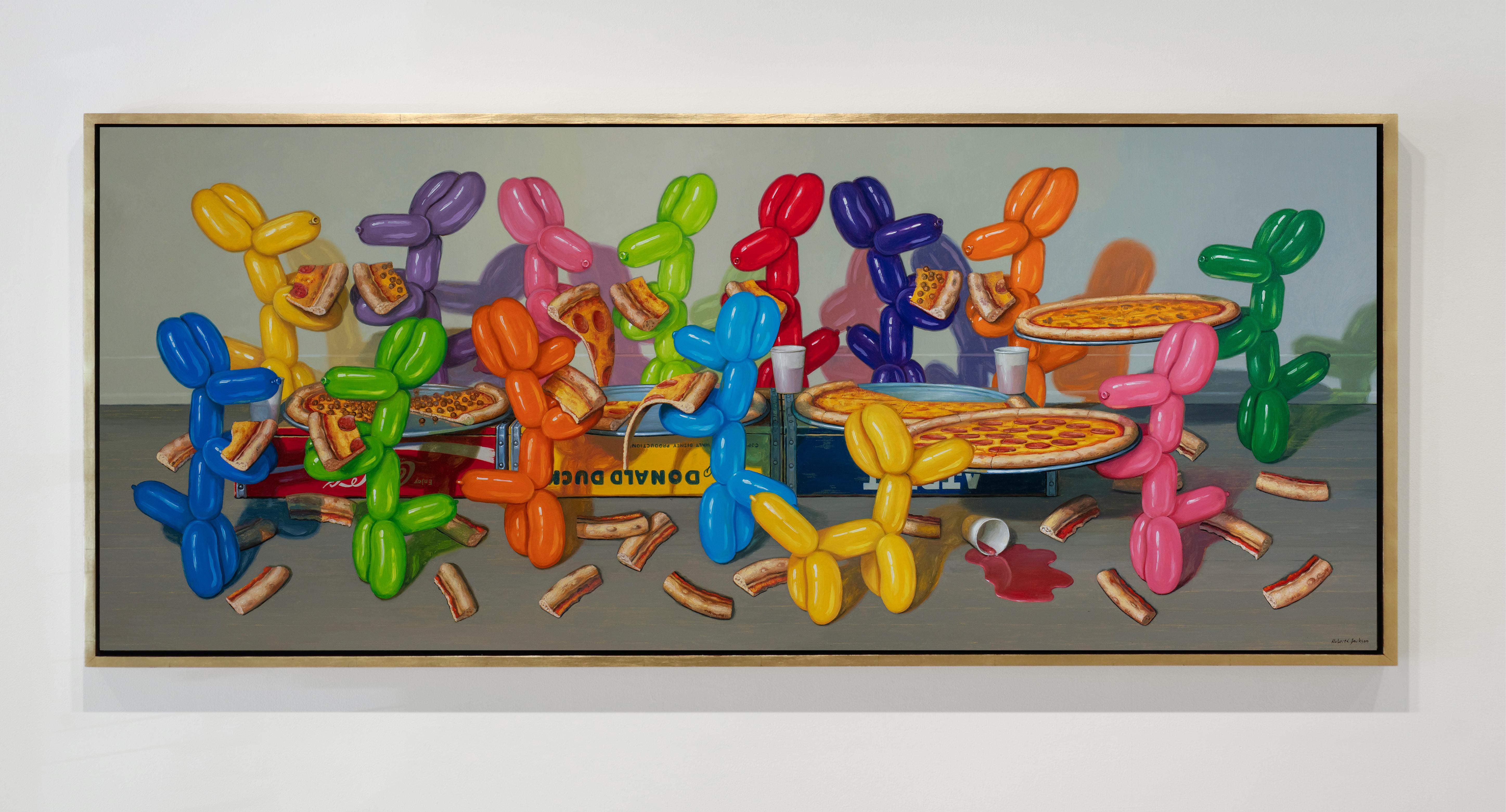 PIZZA FEAST - Contemporary Still Life / Pop Art / Dinner Party / Balloon Dogs - Painting by Robert Jackson