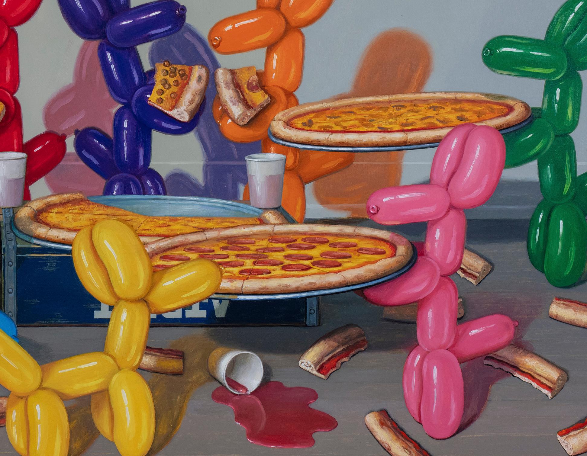PIZZA FEAST - Contemporary Still Life / Pop Art / Dinner Party / Balloon Dogs - Brown Still-Life Painting by Robert Jackson