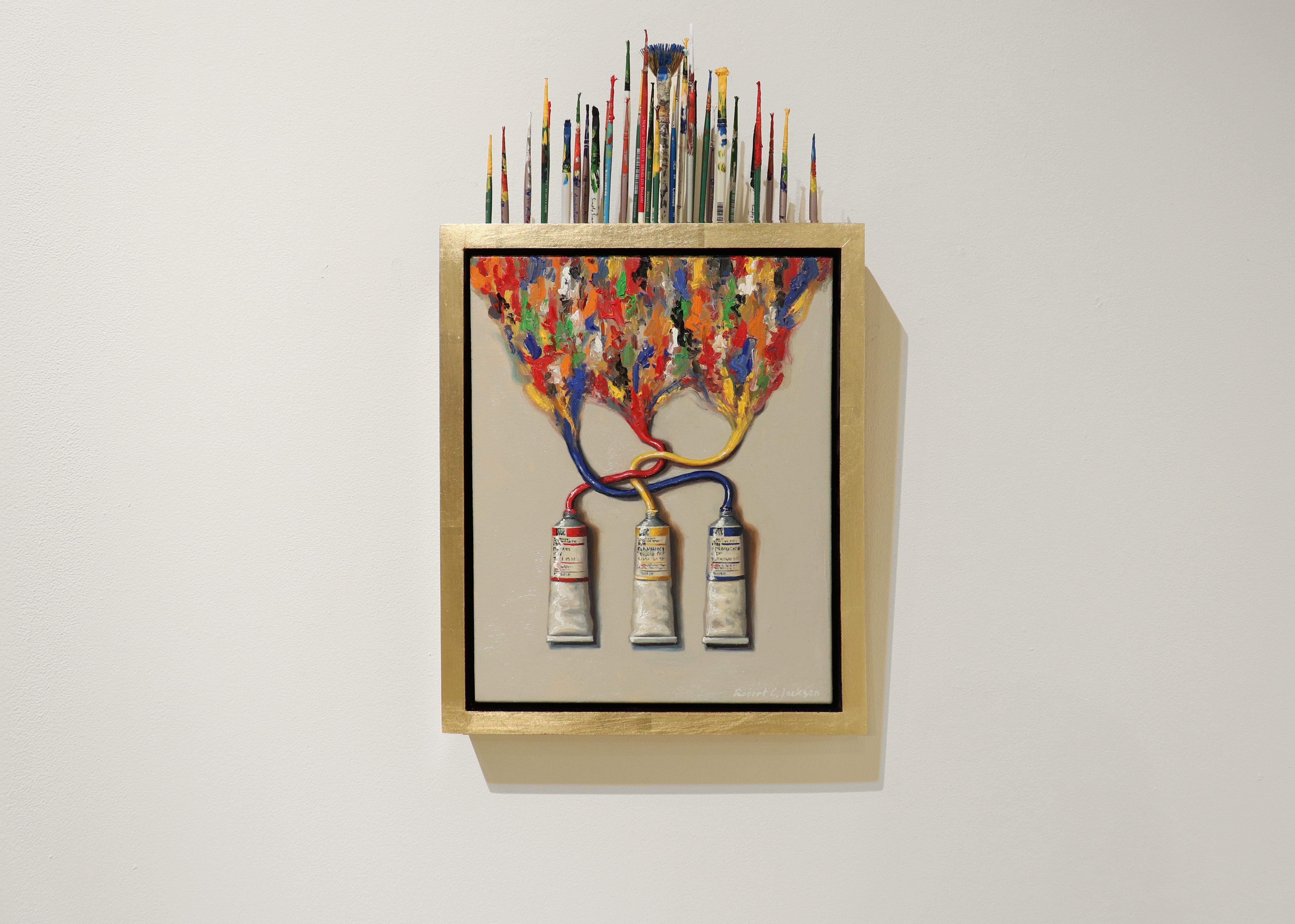 PRIMARY MIX, Paint Tubes, Still-Life, Installation, Red, Yellow, Blue, Brushes - Painting by Robert Jackson