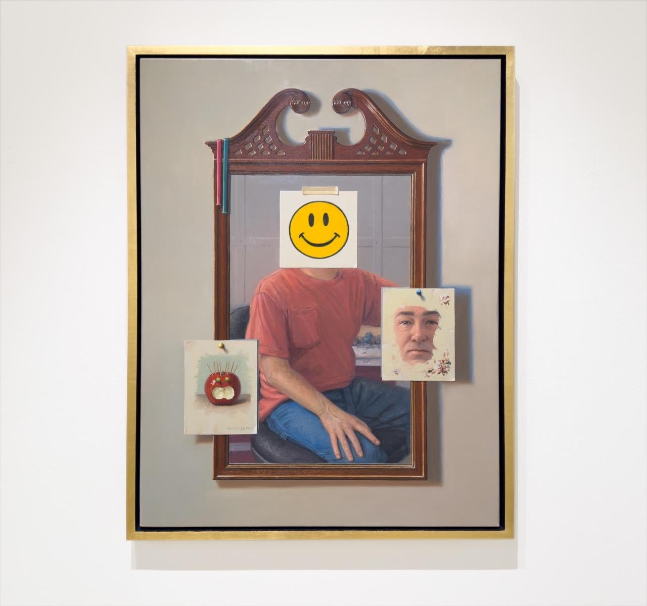 PUTTING ON A HAPPY FACE - Realism, Figurative, Self Portrait - Painting by Robert Jackson