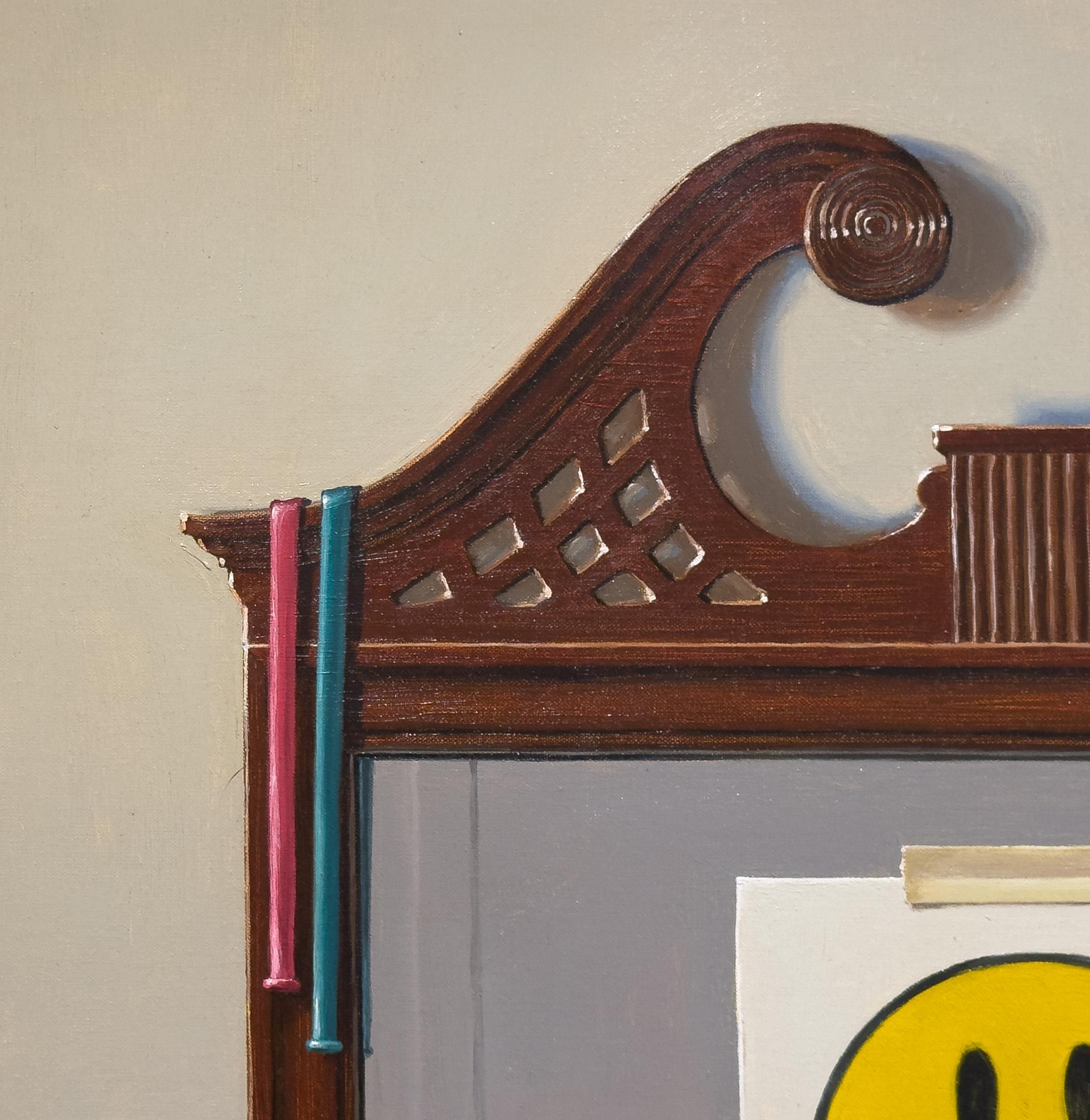 PUTTING ON A HAPPY FACE - Realism, Figurative, Self Portrait - Beige Figurative Painting by Robert Jackson