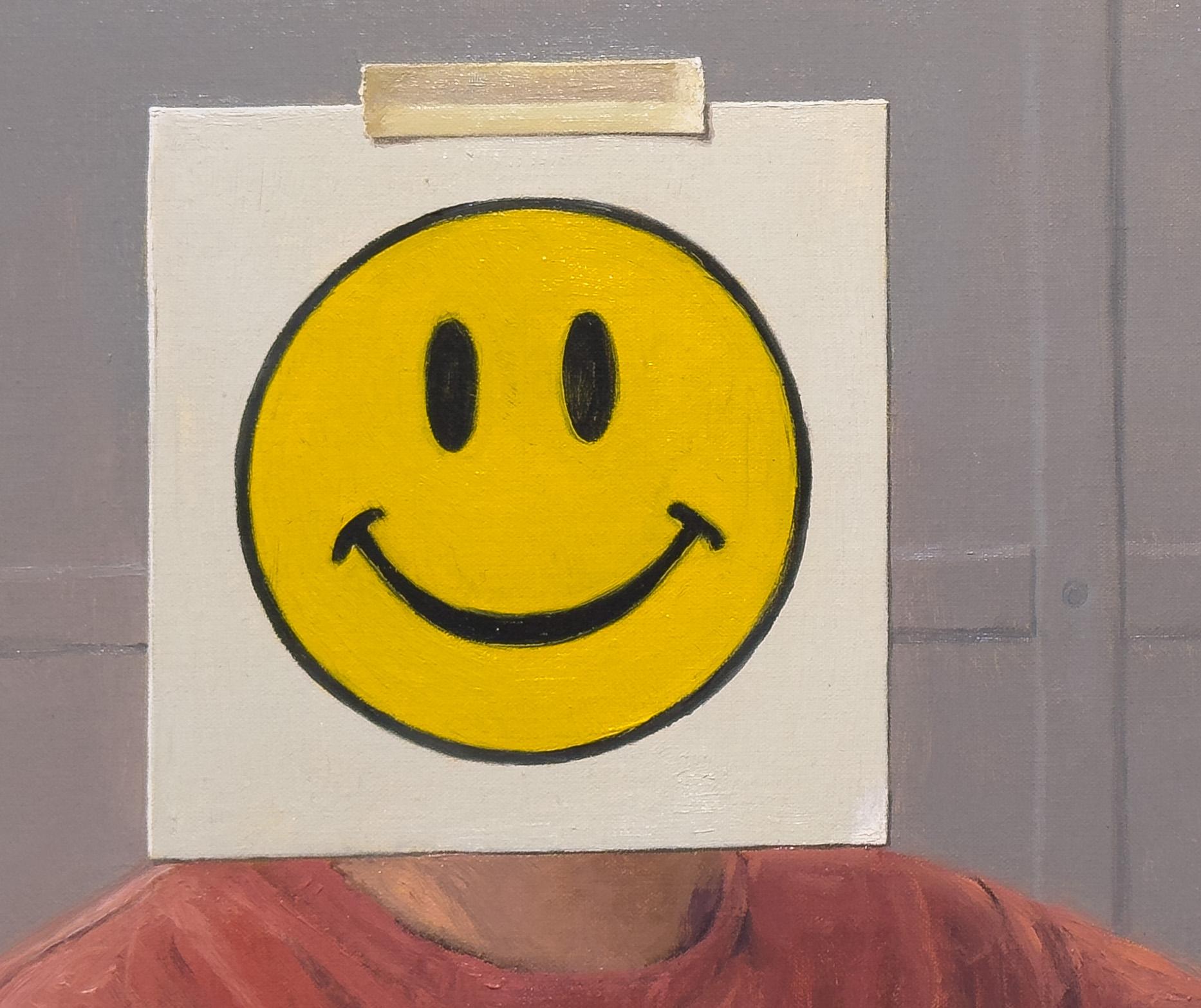 PUTTING ON A HAPPY FACE - Realism, Figurative, Self Portrait For Sale 1