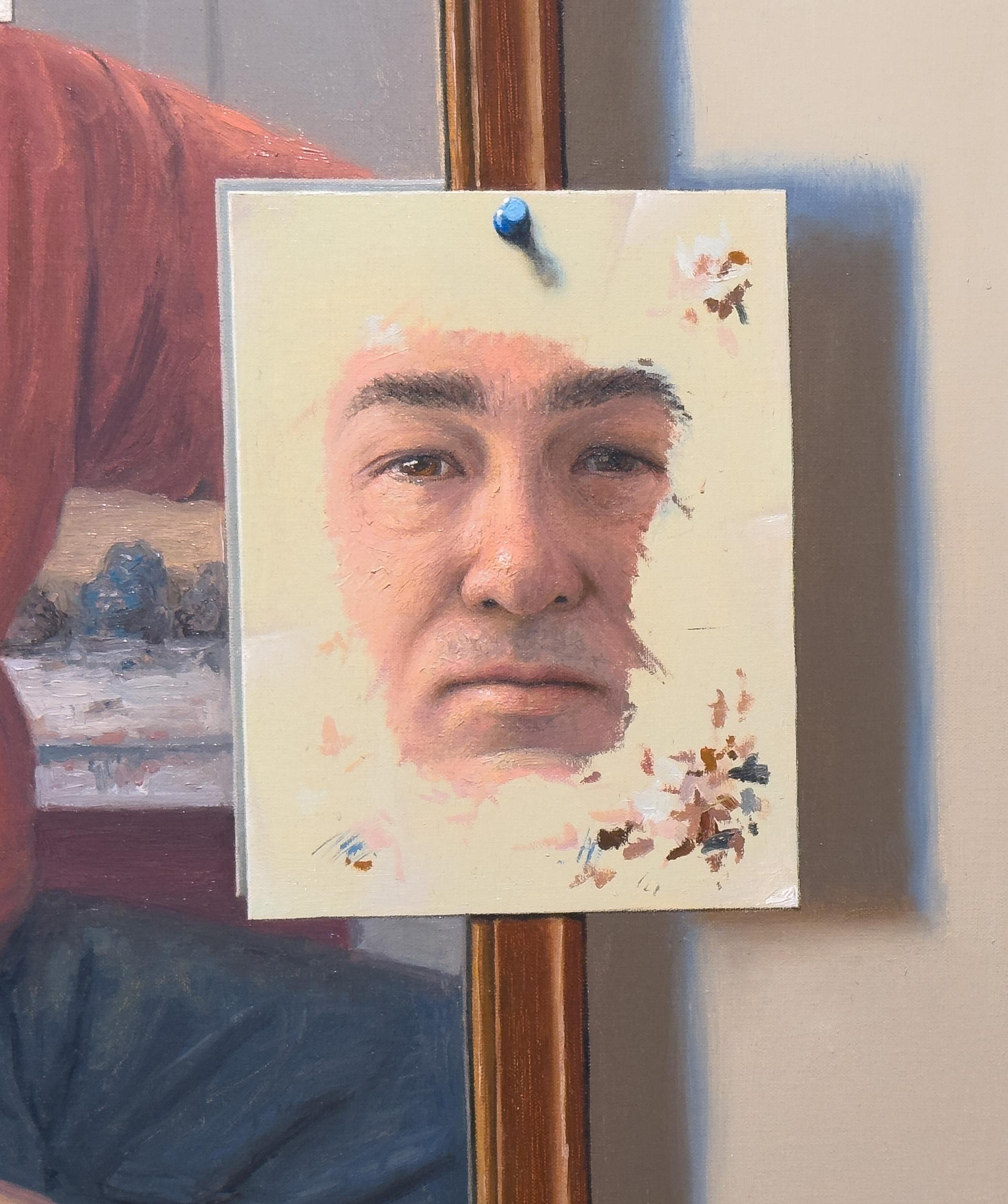 PUTTING ON A HAPPY FACE - Realism, Figurative, Self Portrait For Sale 2