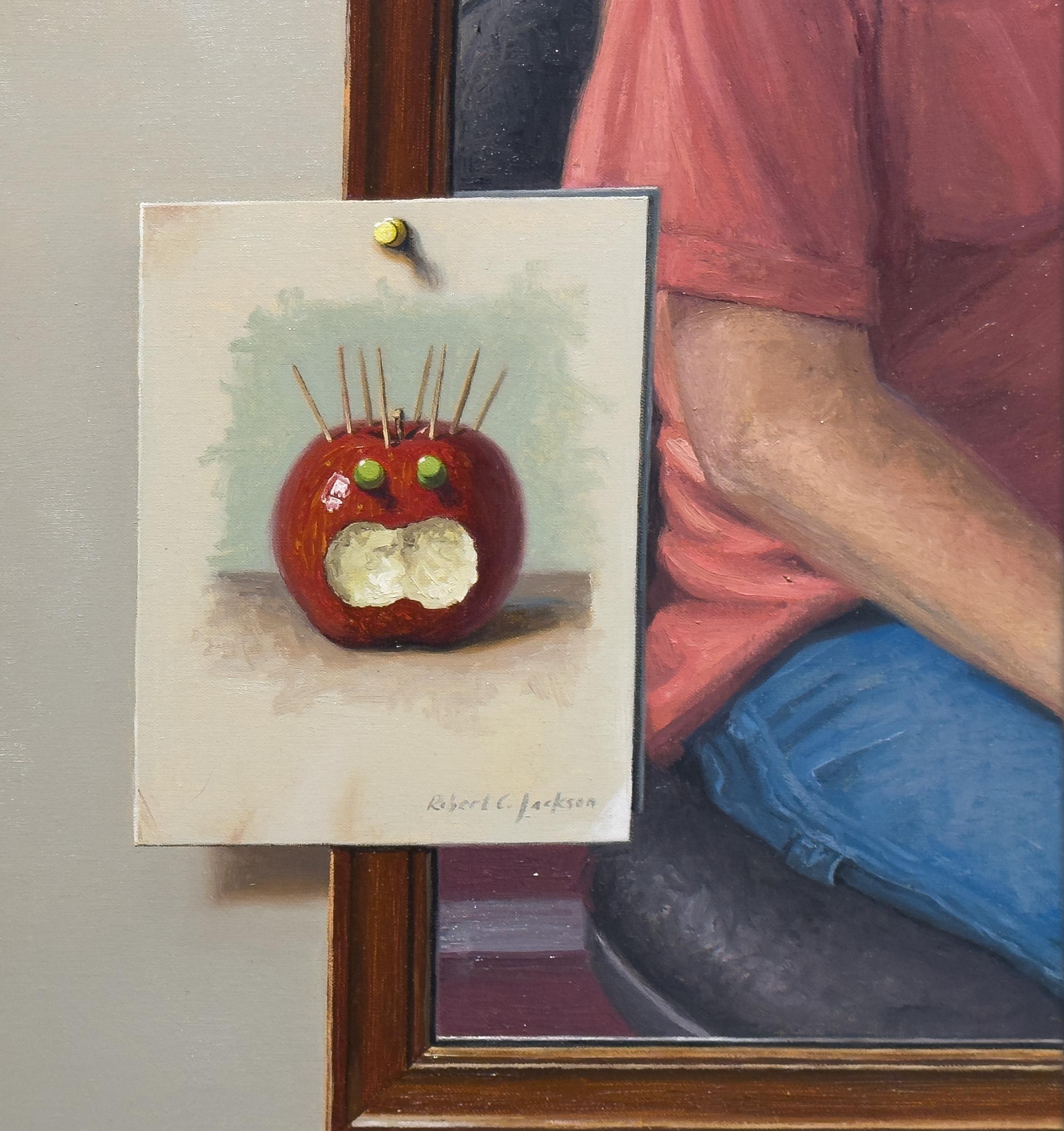PUTTING ON A HAPPY FACE - Realism, Figurative, Self Portrait For Sale 3