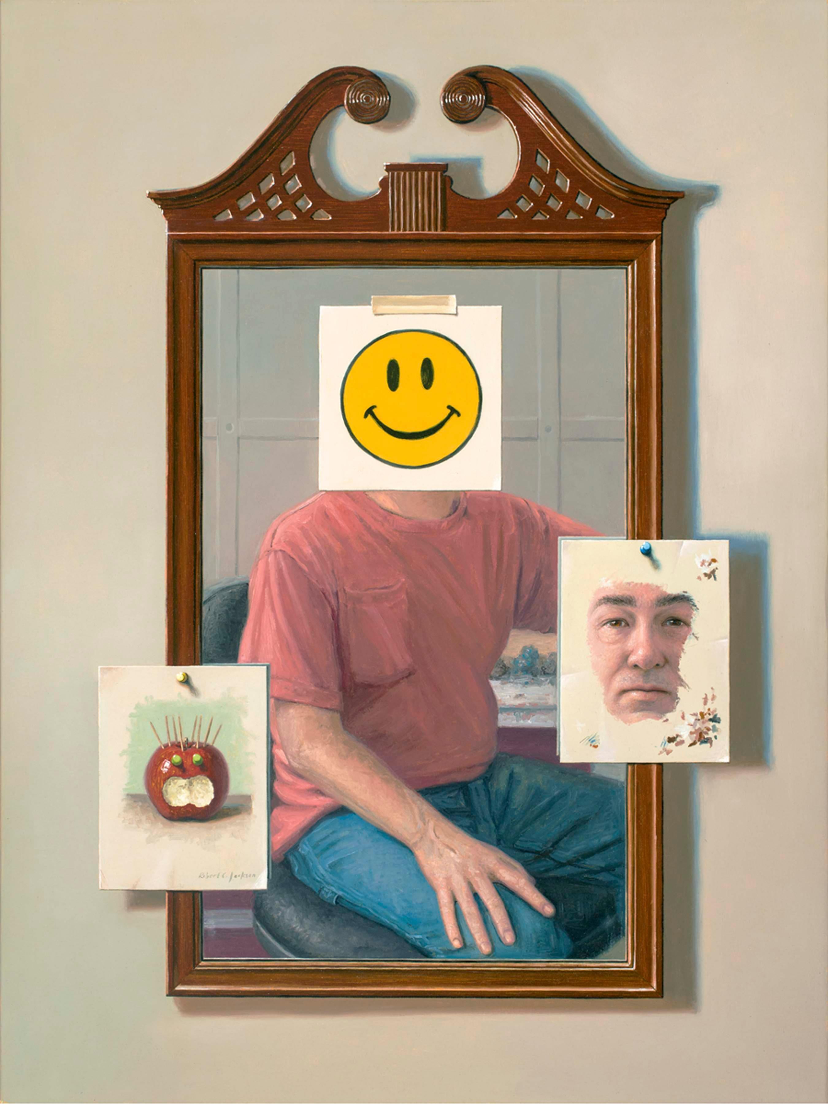 Robert Jackson Figurative Painting - PUTTING ON A HAPPY FACE - Realism, Figurative, Self Portrait