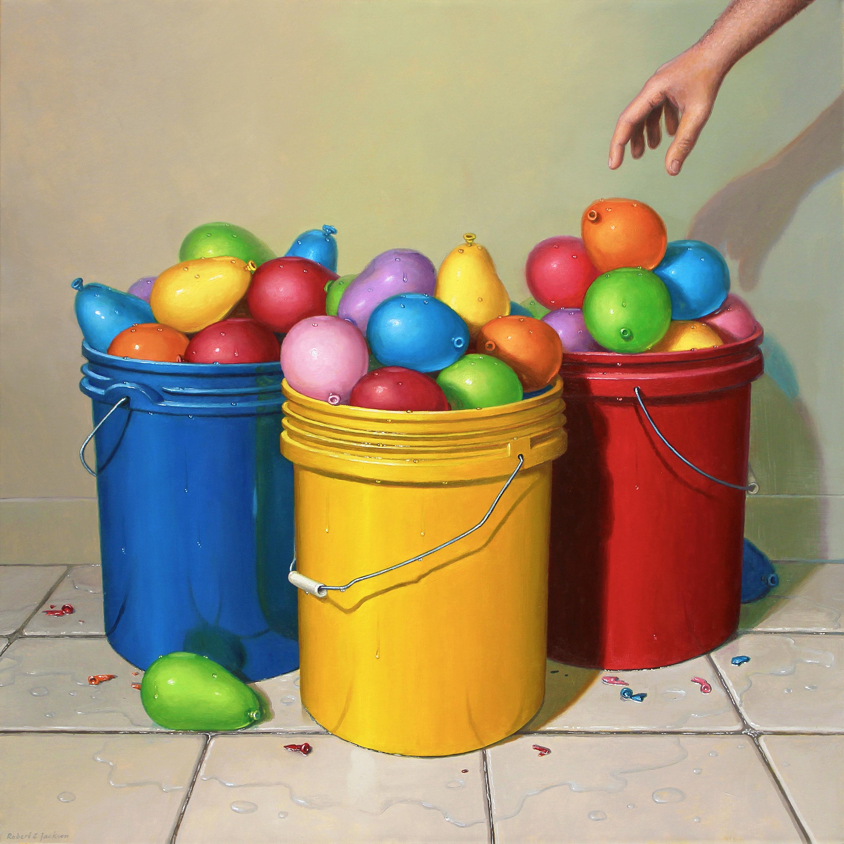 Robert Jackson Still-Life Painting – READY - Realismus / Ölgemälde / Contemporary / Humor / Luftballons