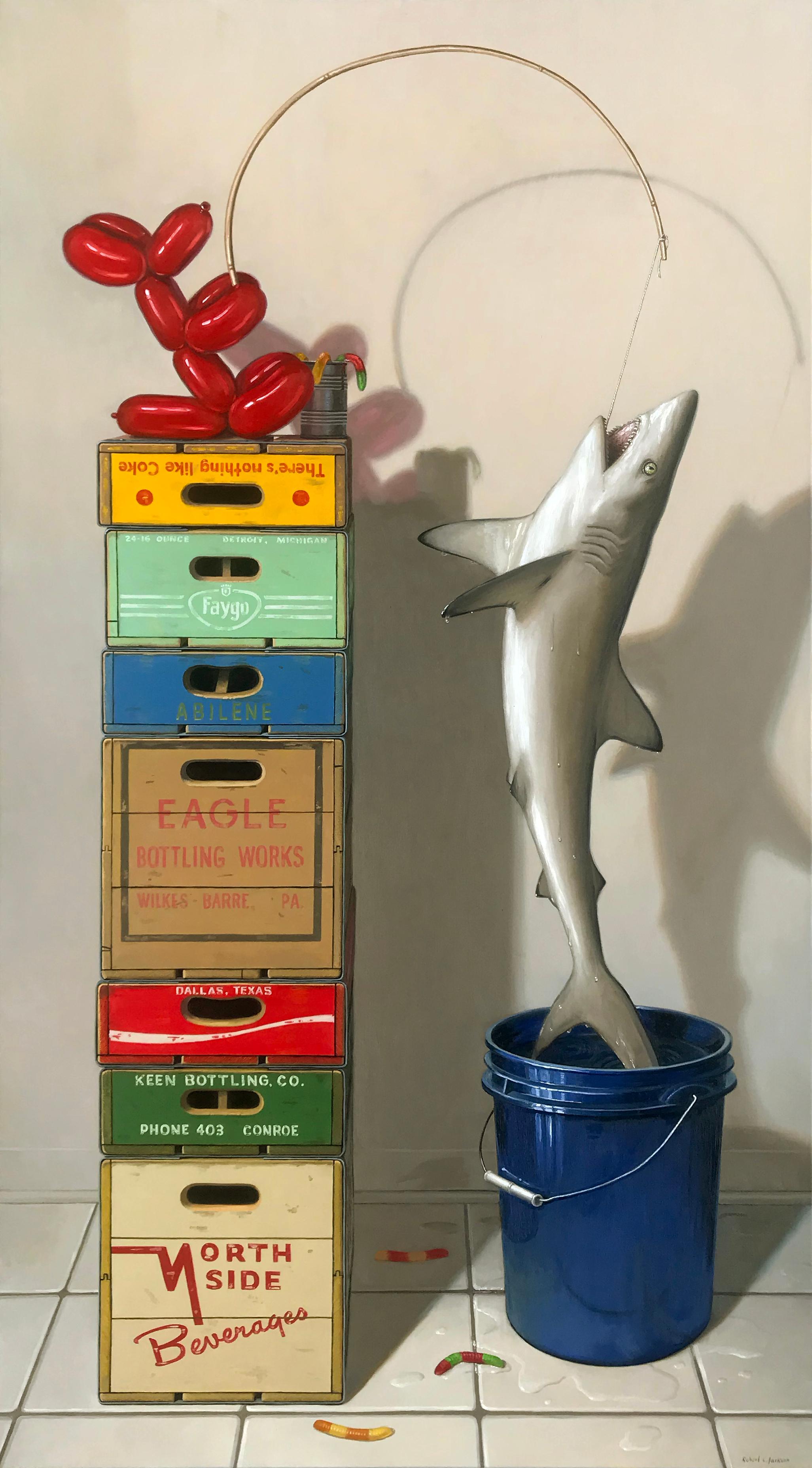 Robert Jackson Still-Life Painting - SHARK! - Contemporary Still Life / Realism / Fishing Theme