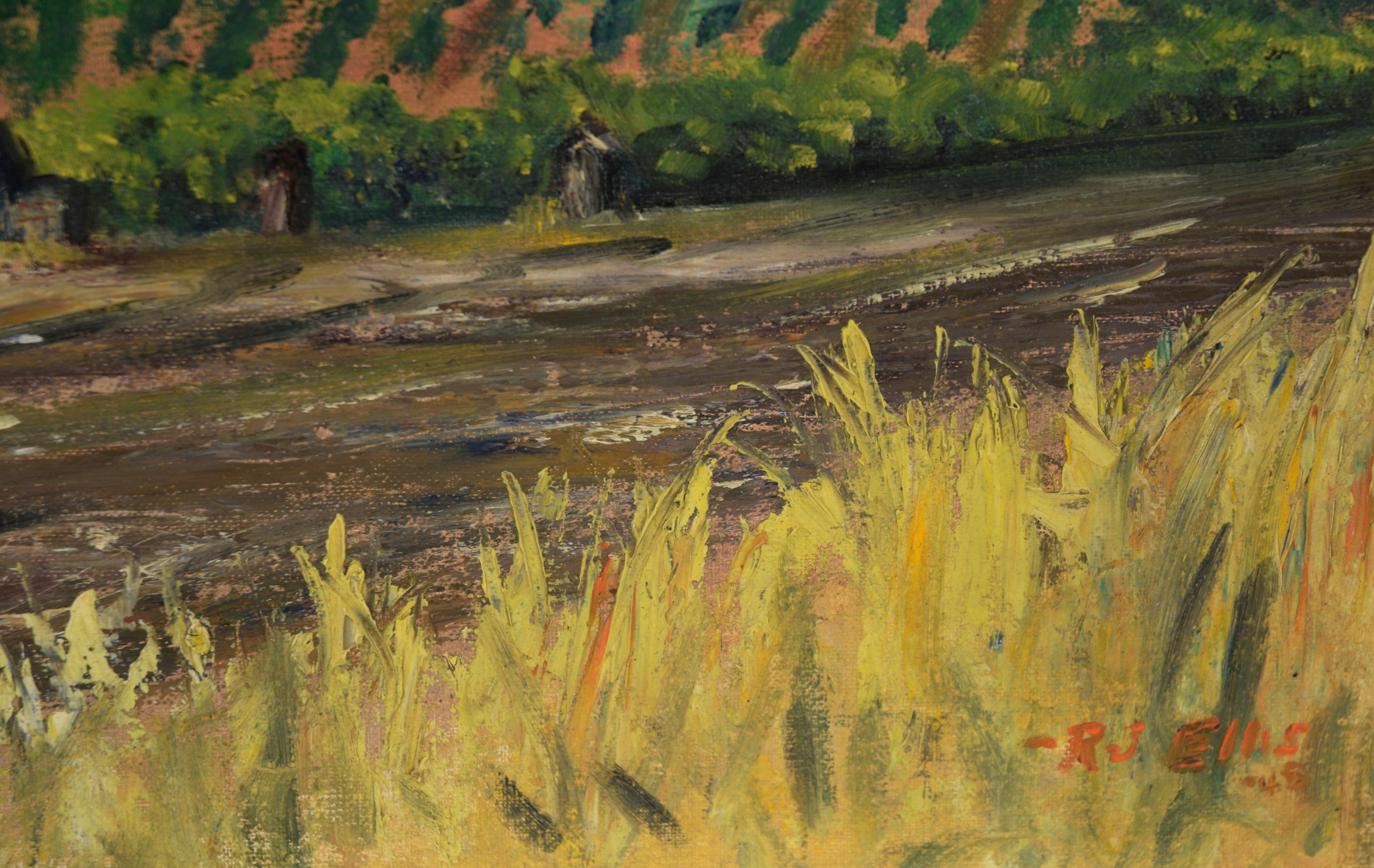 Collina di San Jose, 1948 - Olio su tela

Quadro impressionista americano delle colline di San Jose, California, di Robert James Ellis (americano, XX secolo). Le cime delle colline di San Jose sono di un verde intenso, mentre i prati presentano