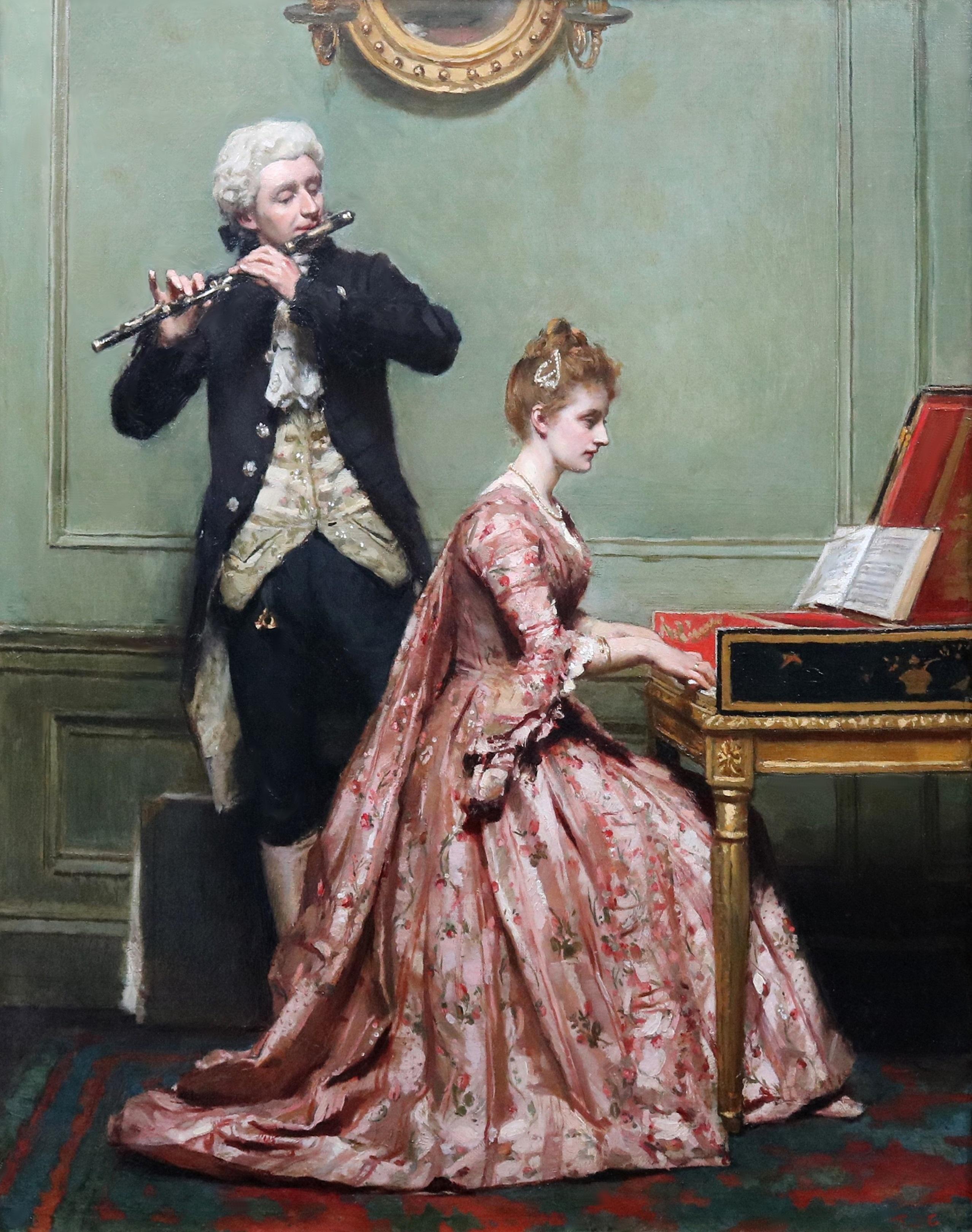 Le clavecin - Peinture à l'huile du 19e siècle Instrument Taskin Marie Antoinette - École anglaise Painting par Robert James Gordon RBA