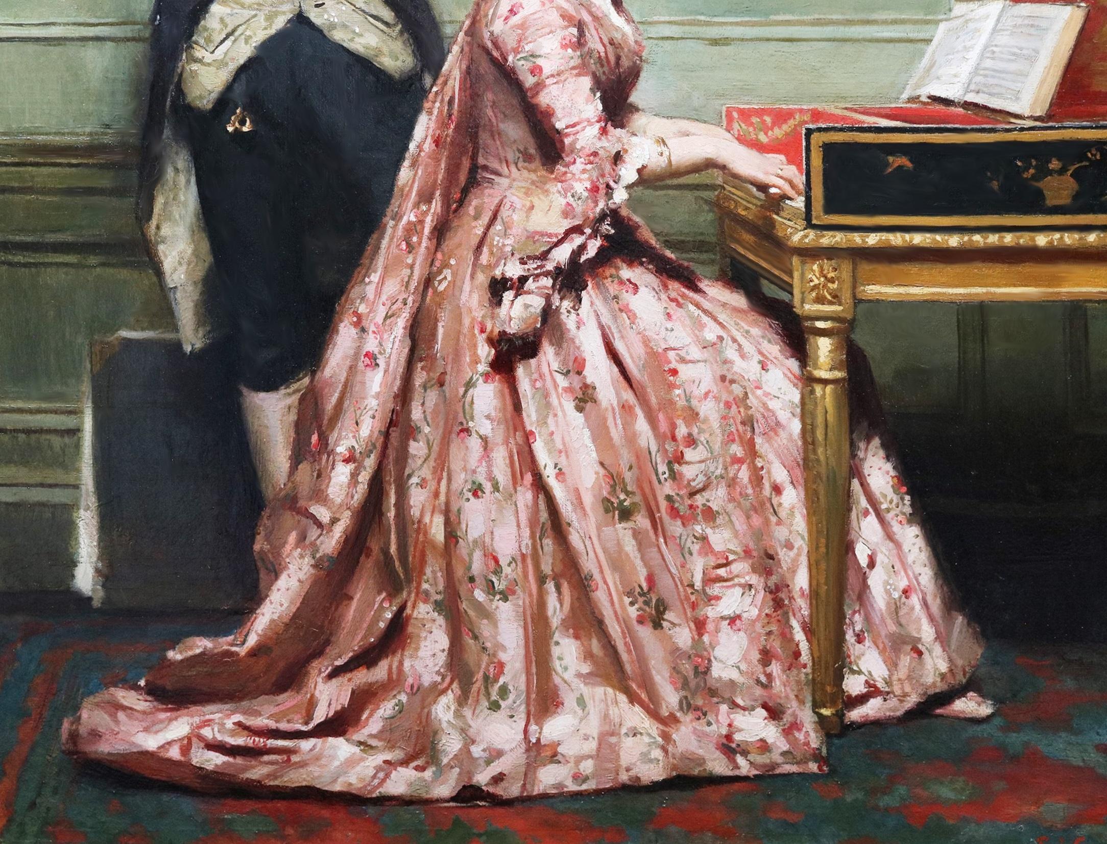 Le clavecin - Peinture à l'huile du 19e siècle Instrument Taskin Marie Antoinette en vente 3